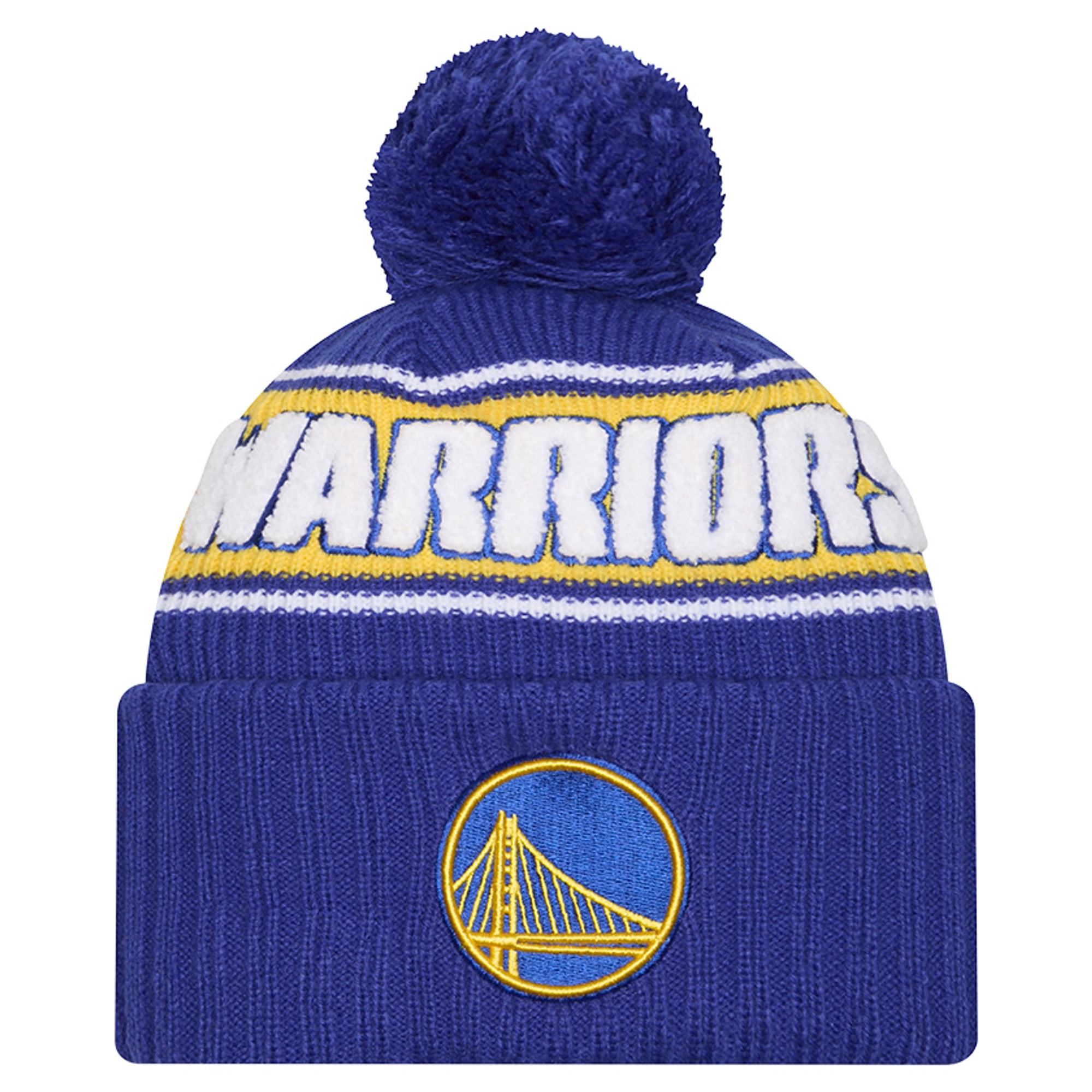 Men's New Era Royal Golden State Warriors Bold Cuffed Knit Hat with Pom