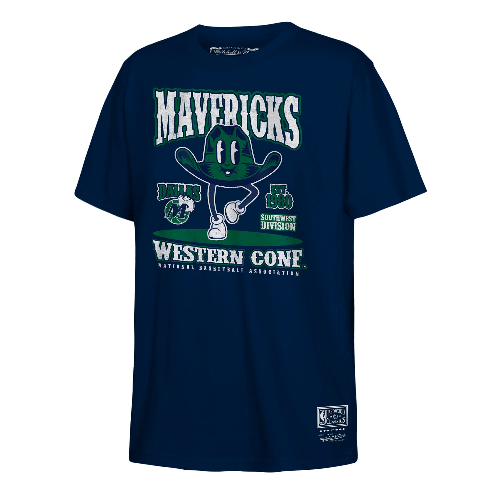 Youth Mitchell & Ness Navy Dallas Mavericks Retro Mascot Script T-Shirt