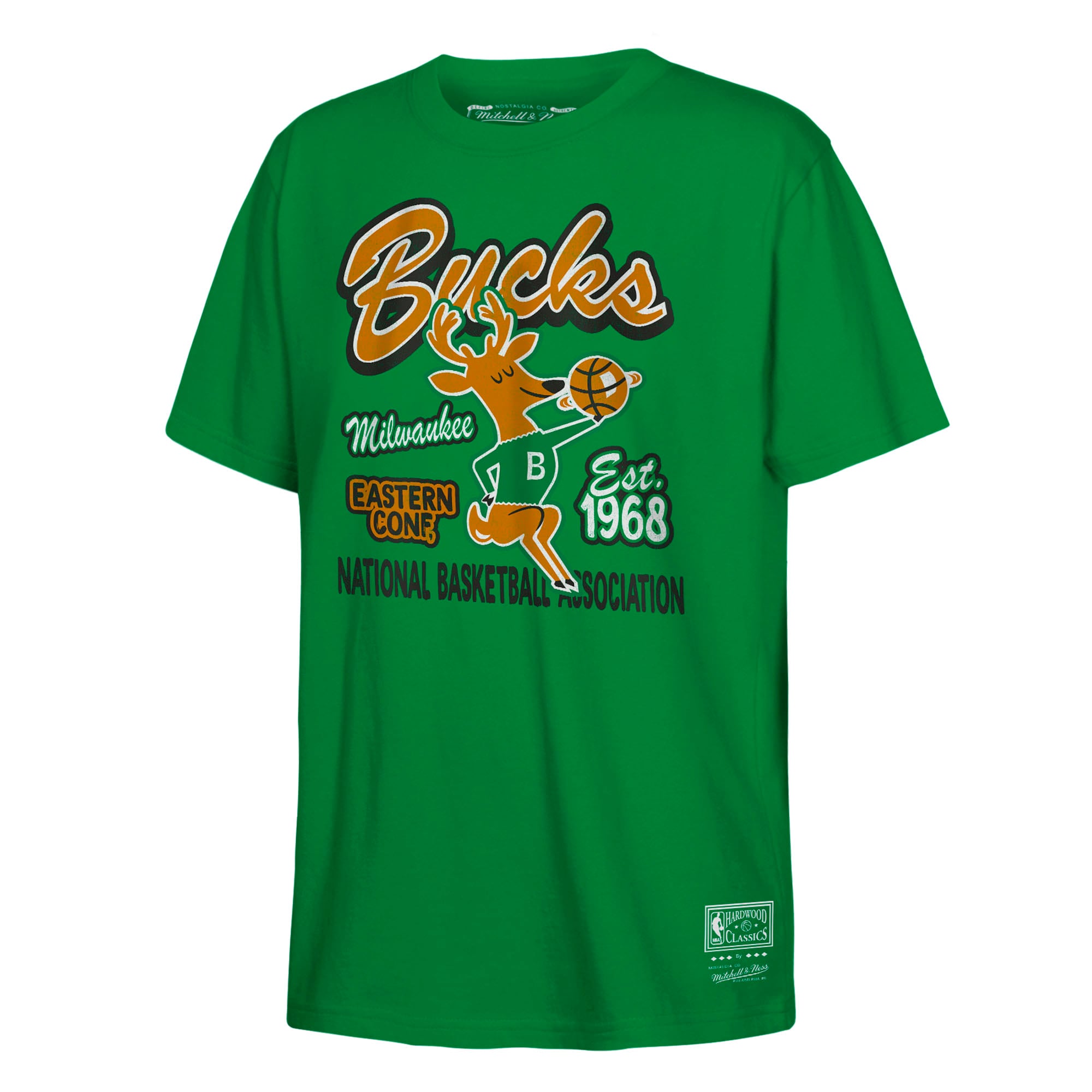 Youth Mitchell & Ness Kelly Green Milwaukee Bucks Retro Mascot Script T-Shirt