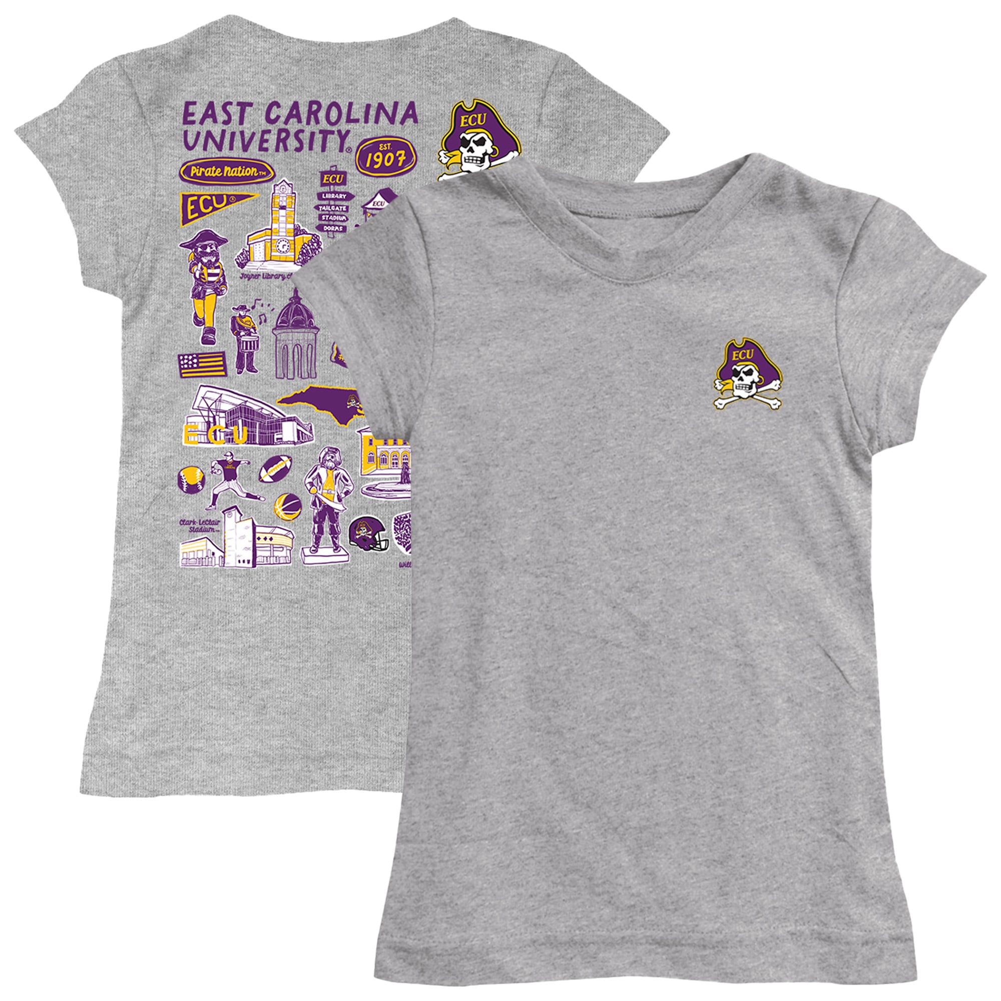 Youth Vive La Fete  Heather Gray ECU Pirates Impressions Artwork Fitted T-Shirt