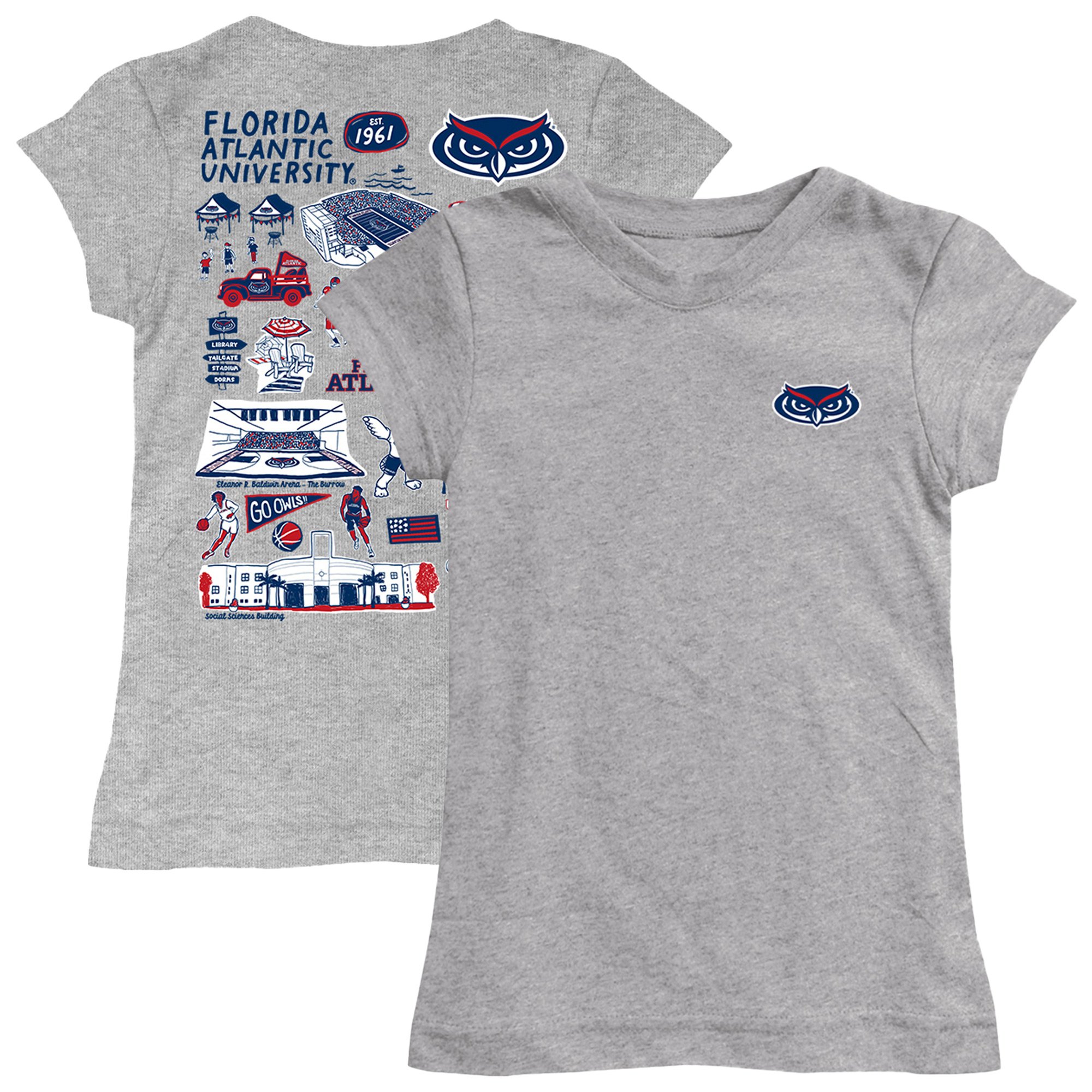 Youth Vive La Fete  Heather Gray Florida Atlantic Owls Impressions Artwork Fitted T-Shirt