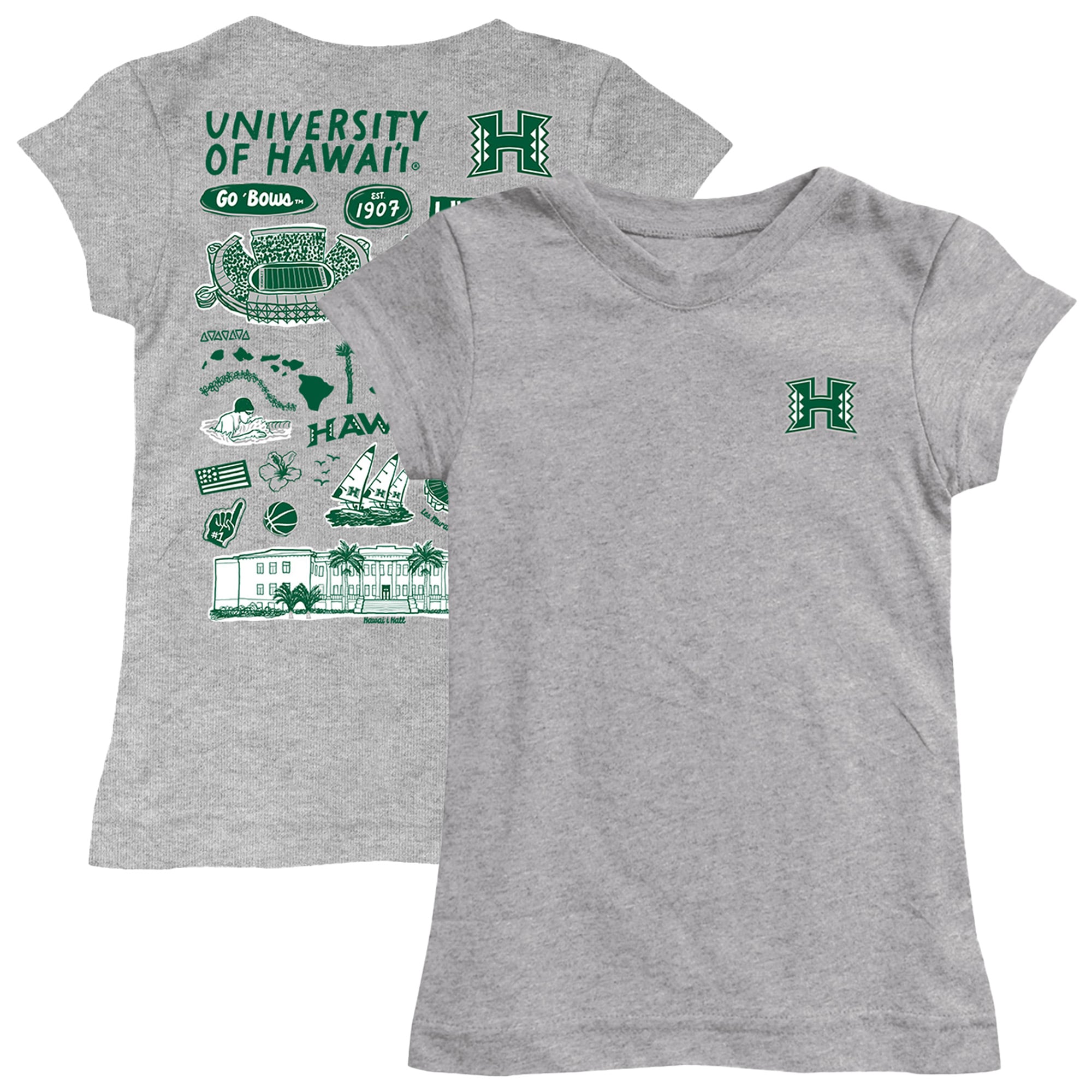 Youth Vive La Fete  Gray Hawaii Rainbow Warriors Impressions Artwork Fitted T-Shirt