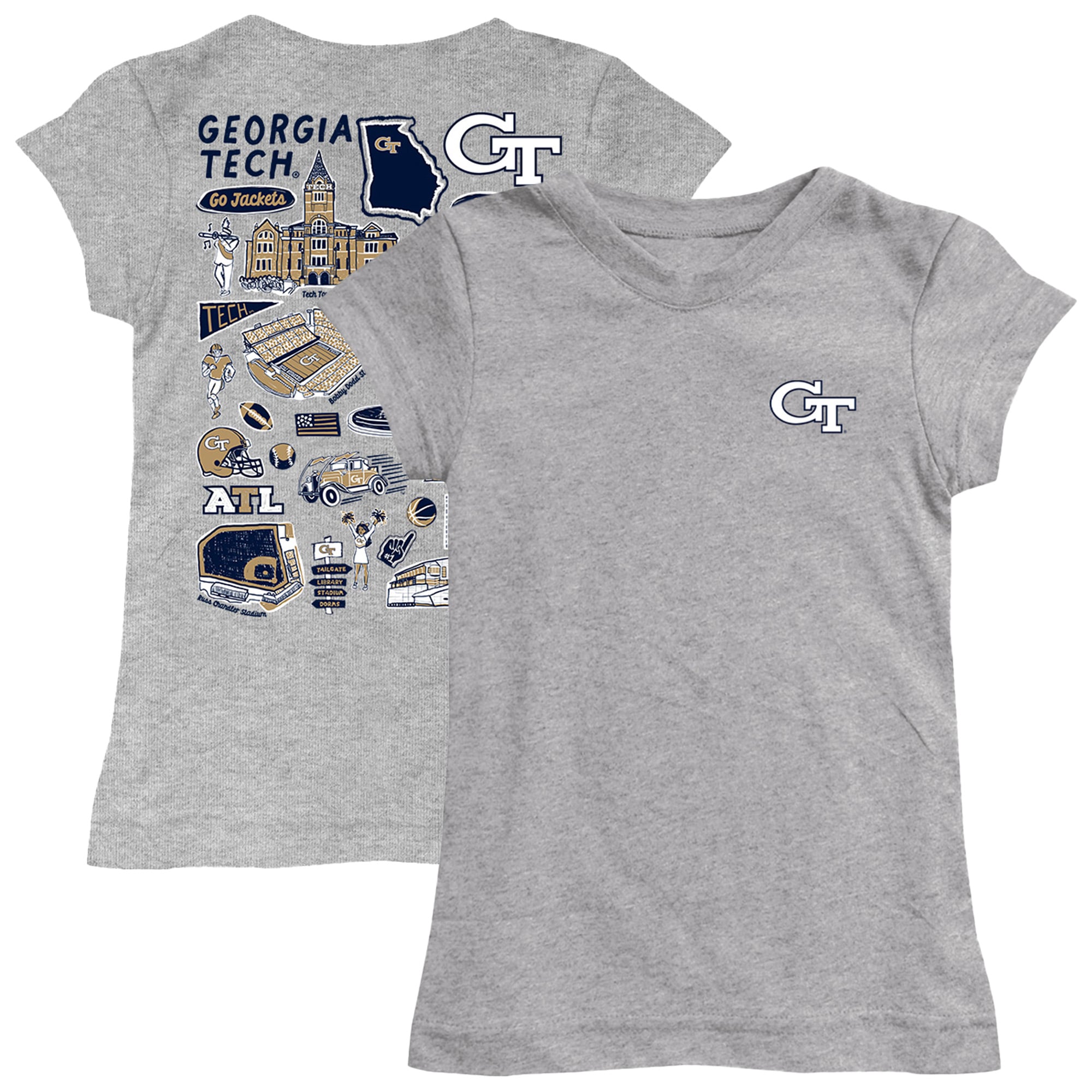 Youth Vive La Fete  Heather Gray Georgia Tech Yellow Jackets Impressions Artwork Fitted T-Shirt
