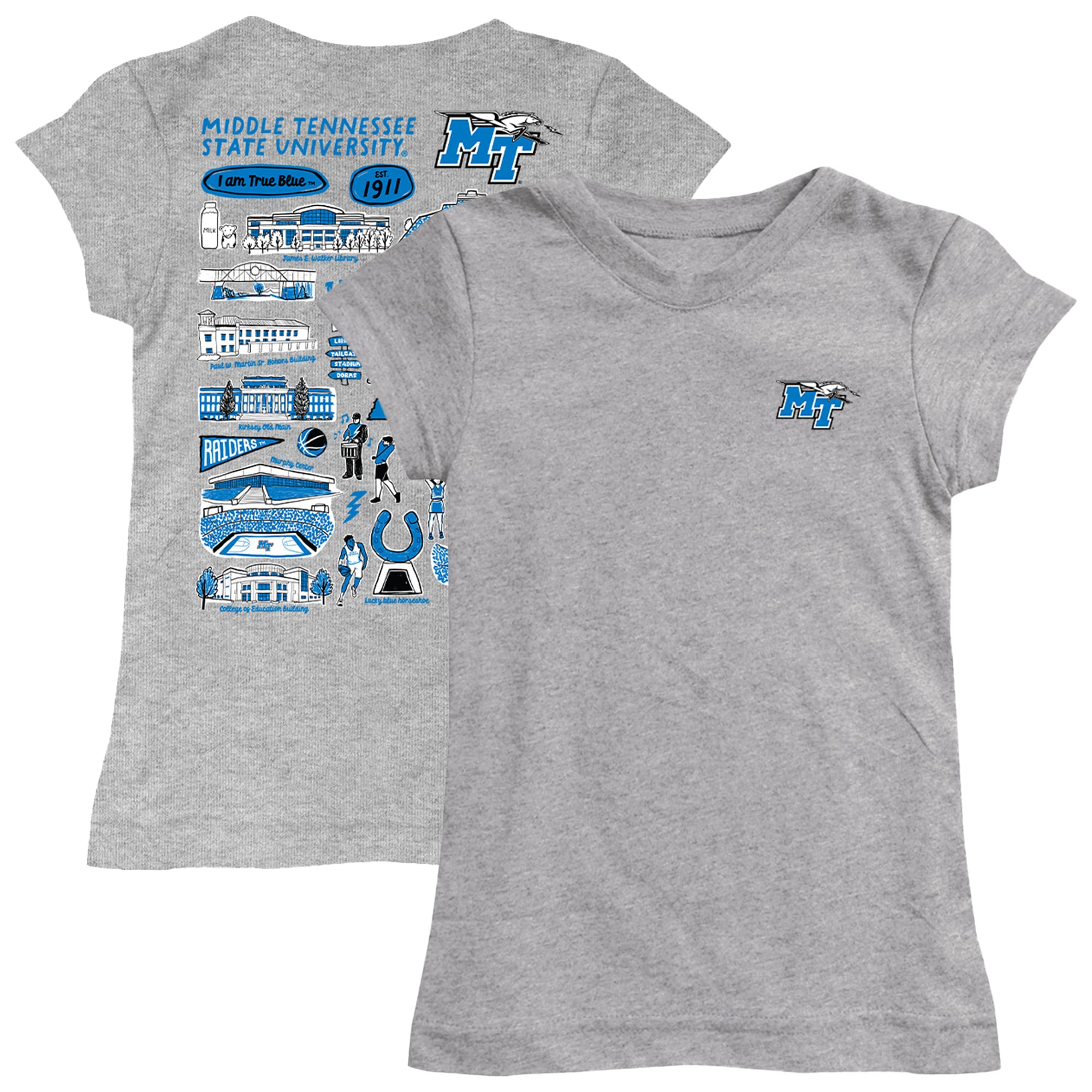 Youth Vive La Fete  Heather Gray MTSU Blue Raiders Impressions Artwork Fitted T-Shirt