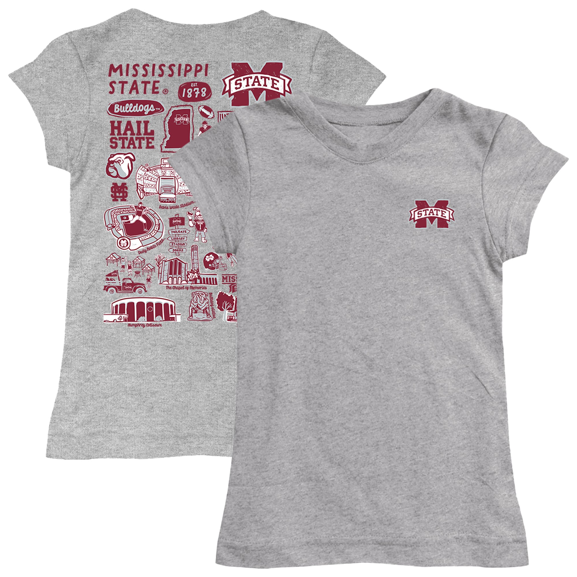 Youth Vive La Fete  Heather Gray Mississippi State Bulldogs Impressions Artwork Fitted T-Shirt