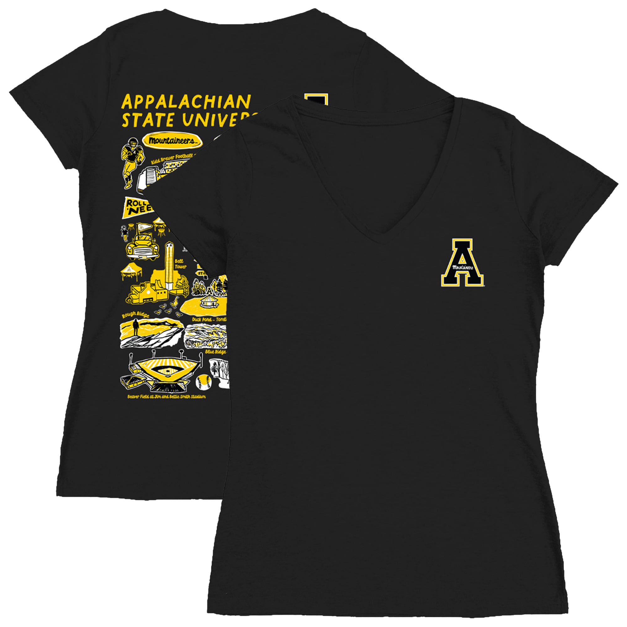 Women's Vive La Fete Black Appalachian State Mountaineers Impressions Artwork V-Neck T-Shirt