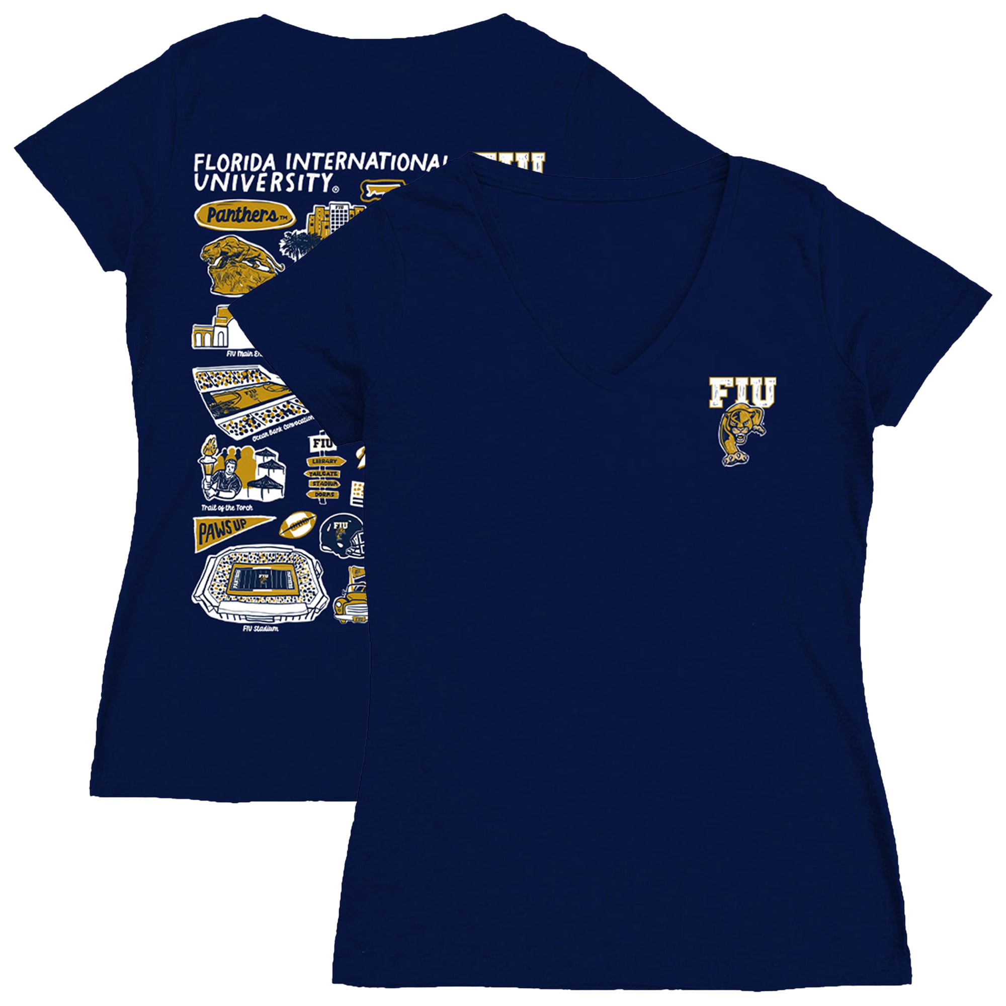 Women's Vive La Fete  Navy FIU Panthers Impressions Artwork V-Neck T-Shirt