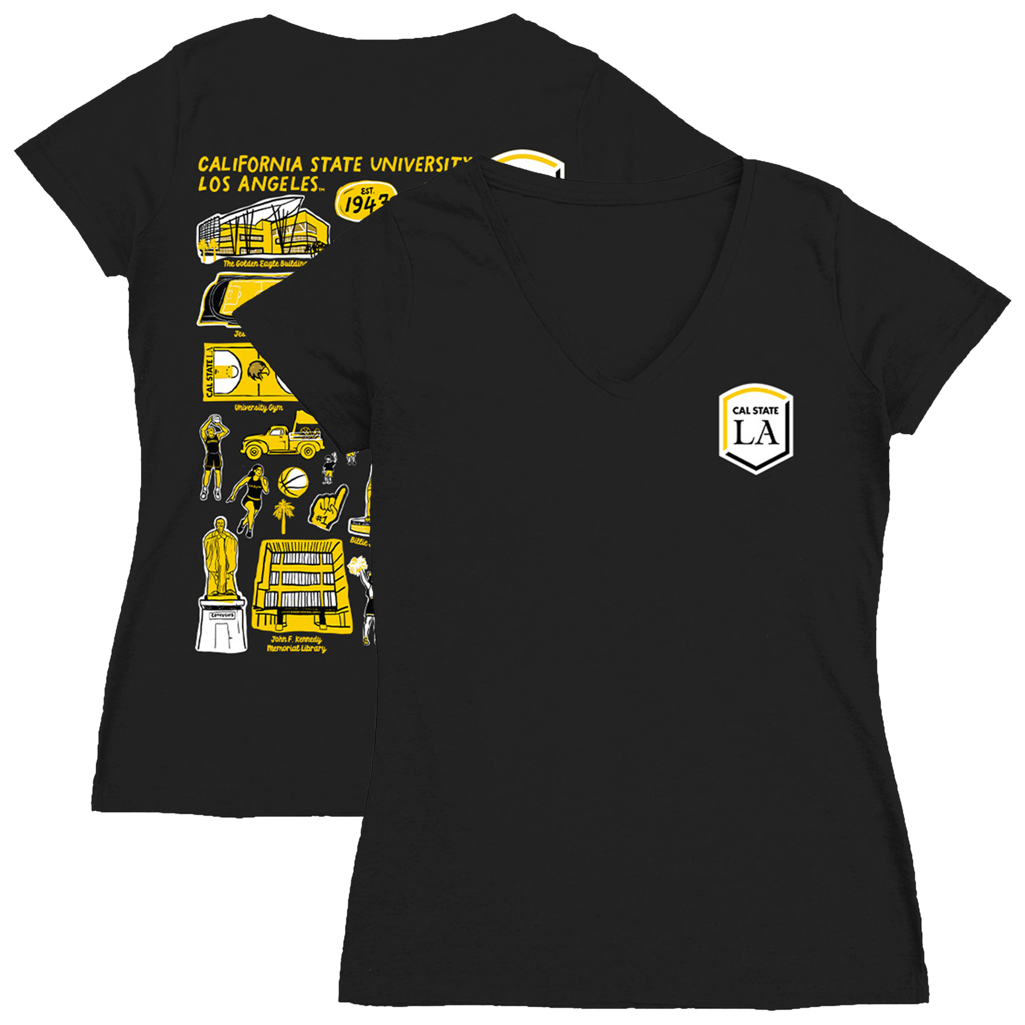 Women's Vive La Fete  Black Cal State L.A. Golden Eagles Impressions Artwork V-Neck T-Shirt