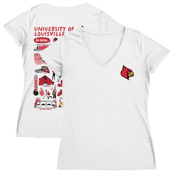 Women's Vive La Fete  White Louisville Cardinals Impressions Artwork V-Neck T-Shirt