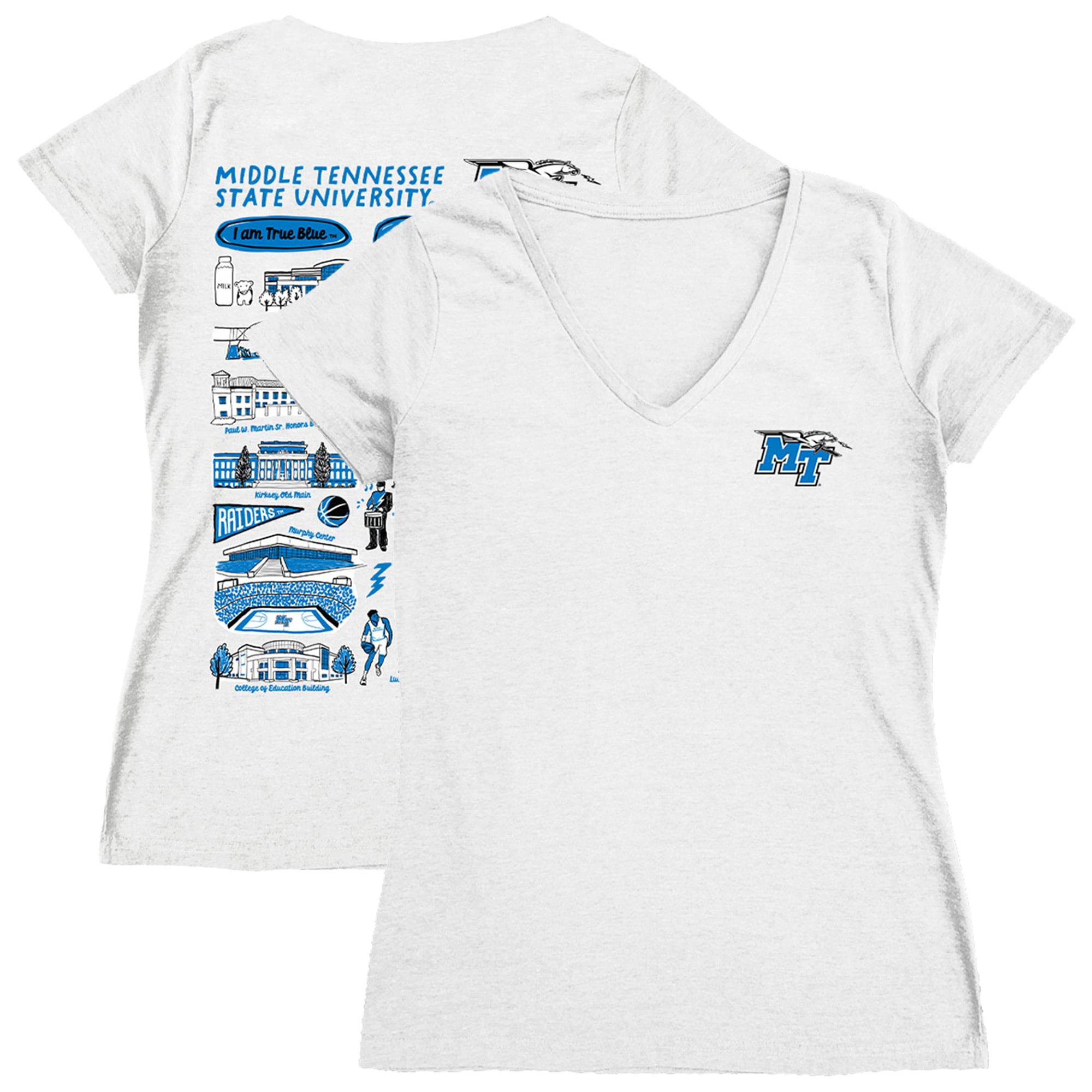 Women's Vive La Fete  White MTSU Blue Raiders Impressions Artwork V-Neck T-Shirt