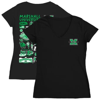 Women's Vive La Fete  Black Marshall Thundering Herd Impressions Artwork V-Neck T-Shirt