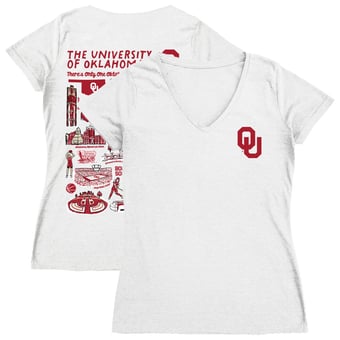 Women's Vive La Fete  White Oklahoma Sooners Impressions Artwork V-Neck Fitted T-Shirt