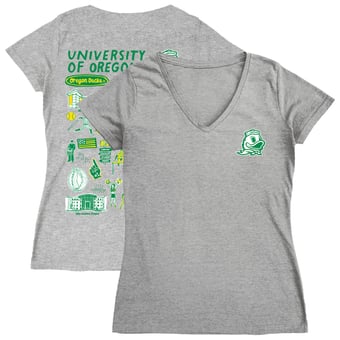 Women's Vive La Fete  Gray Oregon Ducks Impressions Artwork V-Neck Fitted T-Shirt