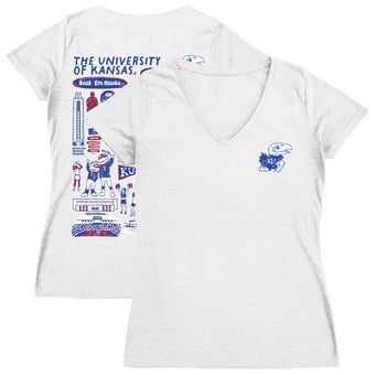 Women's Vive La Fete  White Kansas Jayhawks Impressions Artwork V-Neck T-Shirt