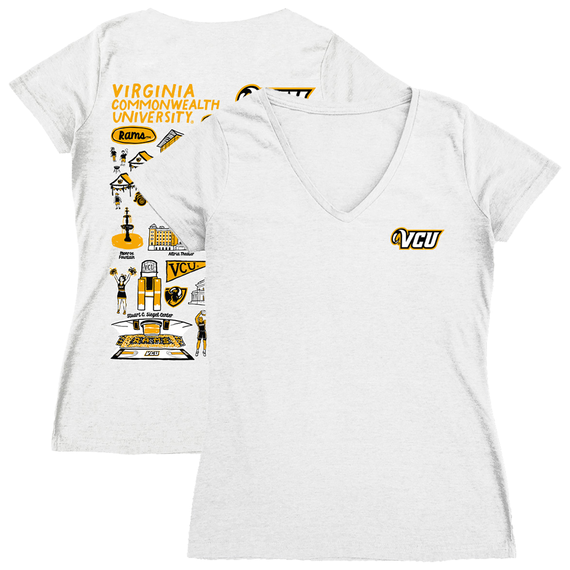 Women’s Vive La Fete White VCU Rams Impressions Artwork V-Neck T-Shirt Women’s Vive La Fete White VCU Rams Impressions Artwork V-Neck T-Shirt