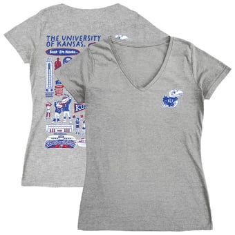 Women's Vive La Fete  Gray Kansas Jayhawks Impressions Artwork V-Neck T-Shirt