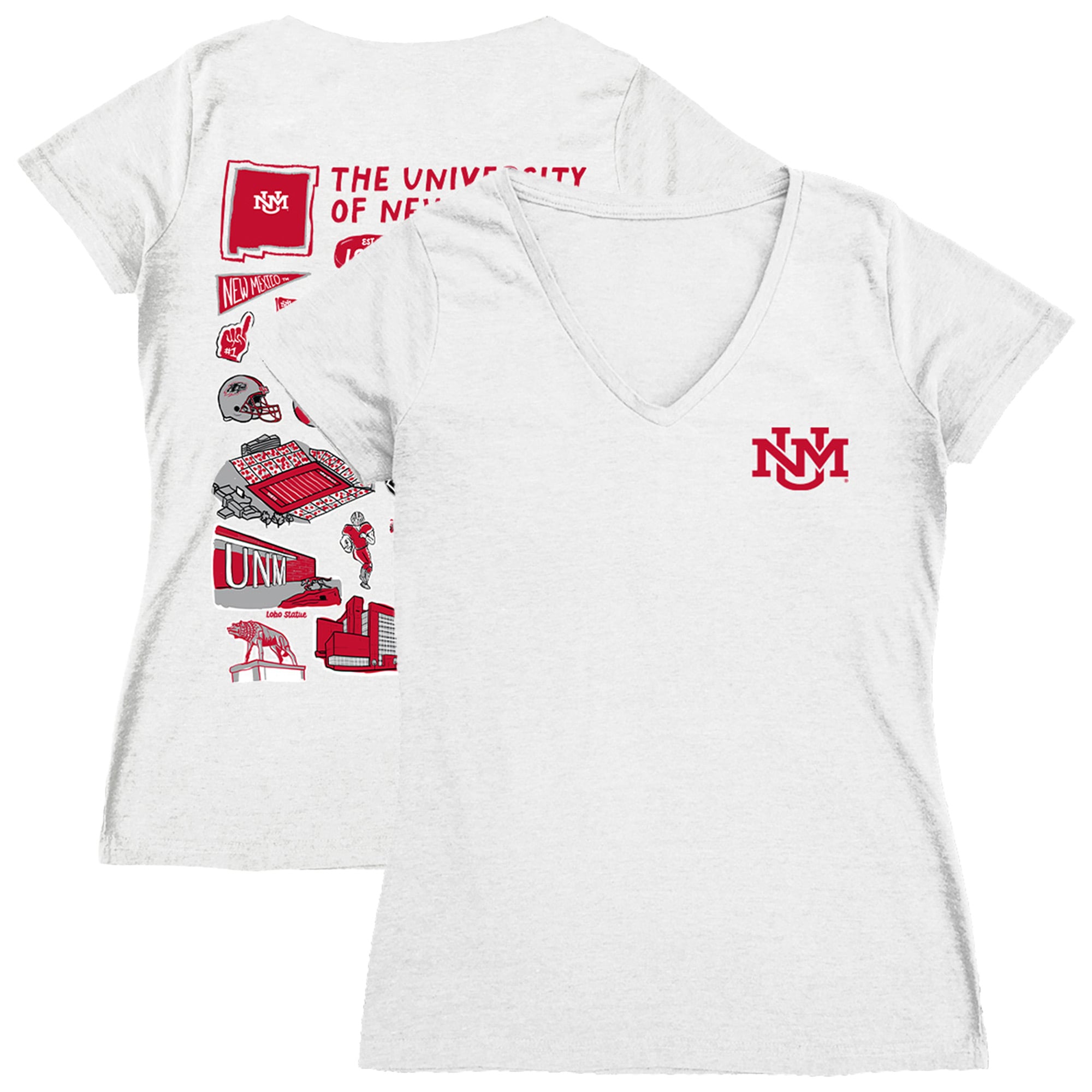 Women's Vive La Fete  White New Mexico Lobos Impressions Artwork V-Neck T-Shirt