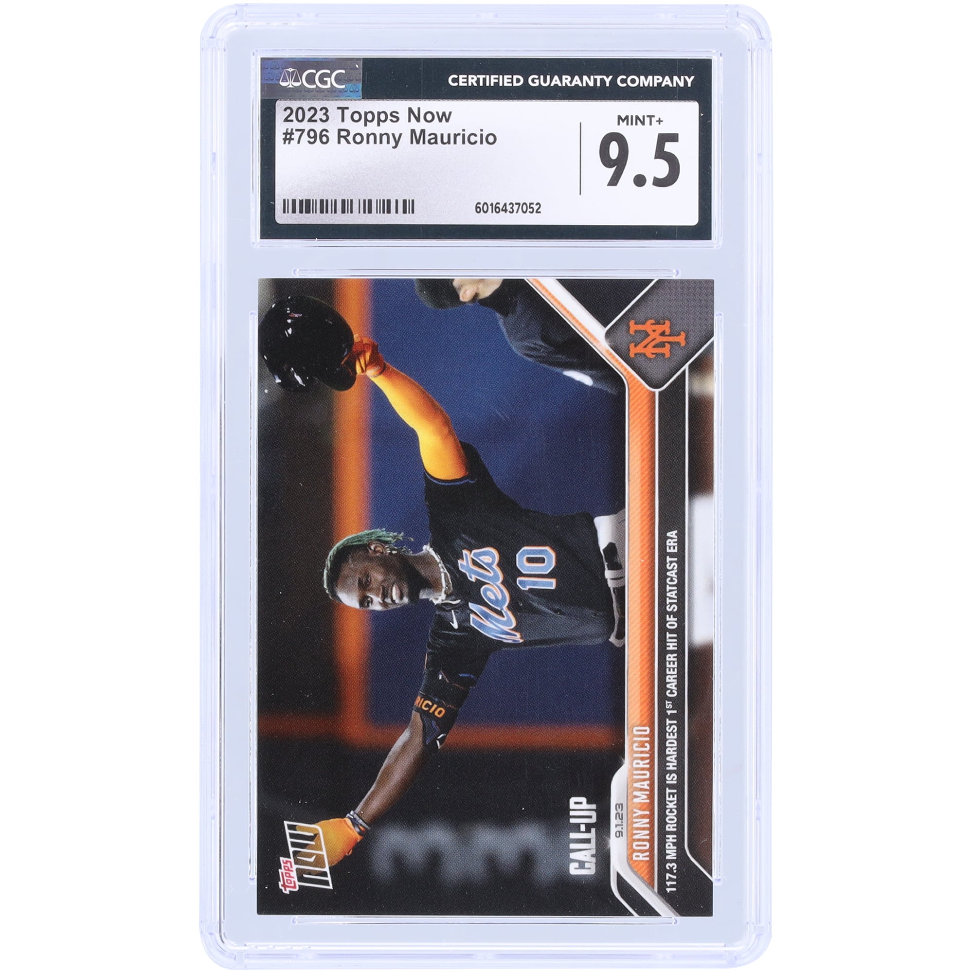 Ronny Mauricio New York Mets 2023 Topps Now 117.3 MPH Rocket Is Hardest 1st Career Hit Of Statcast Era #796 CGC Authenticated 9.5 Rookie Card. rookie card picture