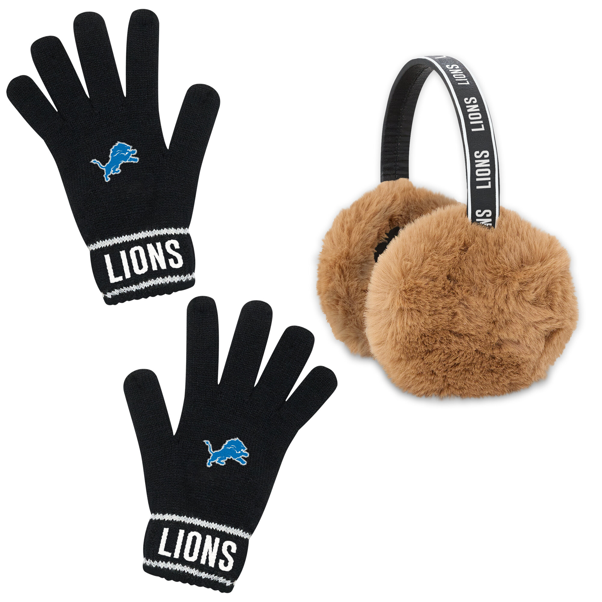 Women's WEAR by Erin Andrews  Black Detroit Lions Ear Muff & Glove Set