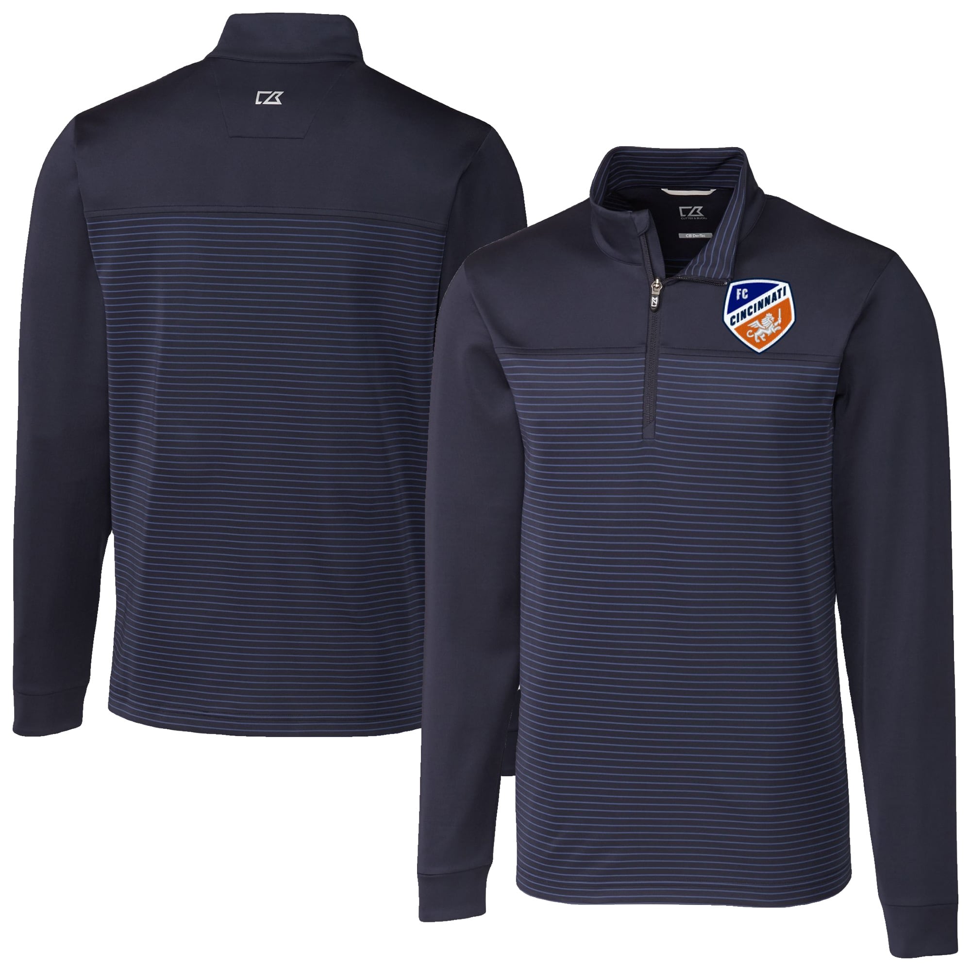Men's Cutter & Buck Navy FC Cincinnati Big & Tall Traverse Stretch Eco Stripe Quarter-Zip Pullover