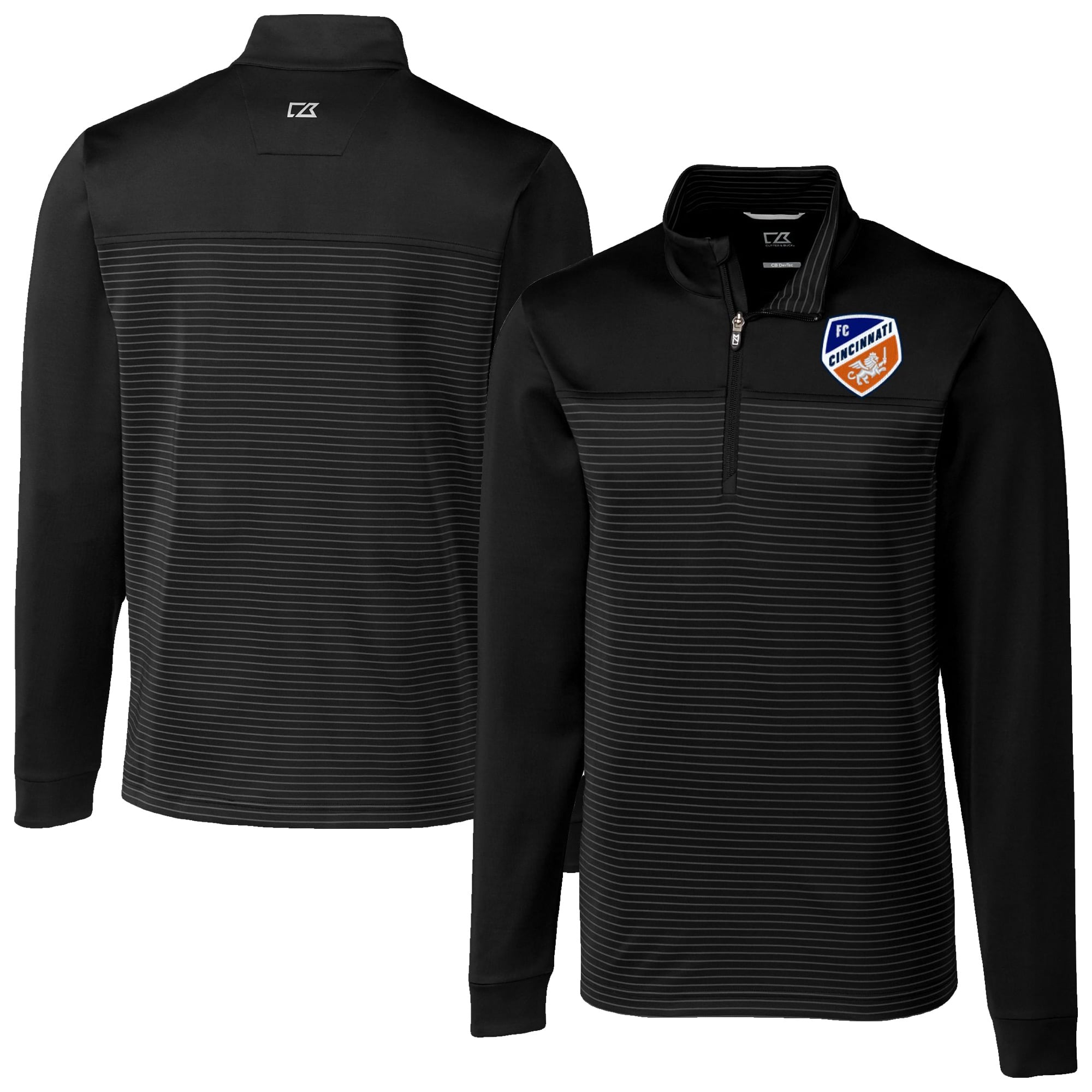 Men's Cutter & Buck Black FC Cincinnati Big & Tall Traverse Stretch Eco Stripe Quarter-Zip Pullover