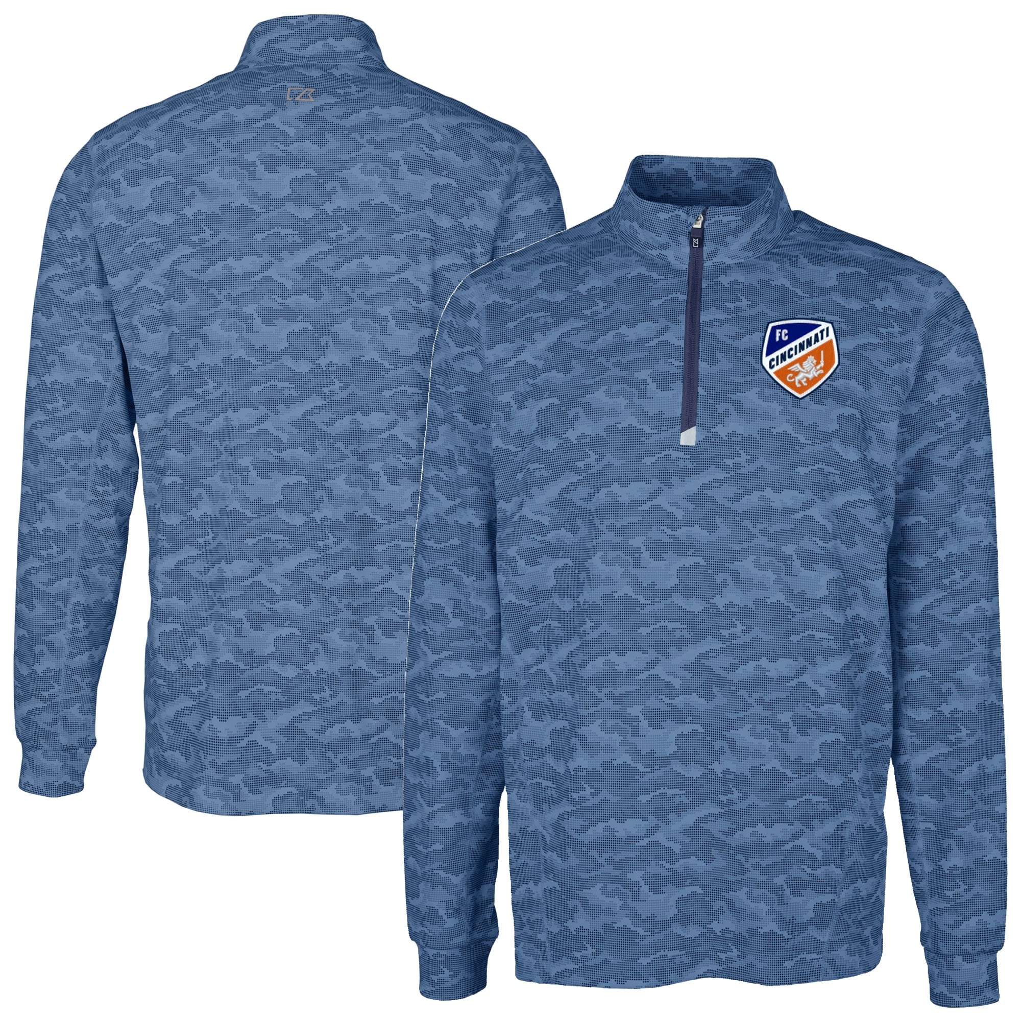 Men's Cutter & Buck Navy FC Cincinnati Big & Tall Traverse Stretch Eco Camo Print Quarter-Zip Pullover Top