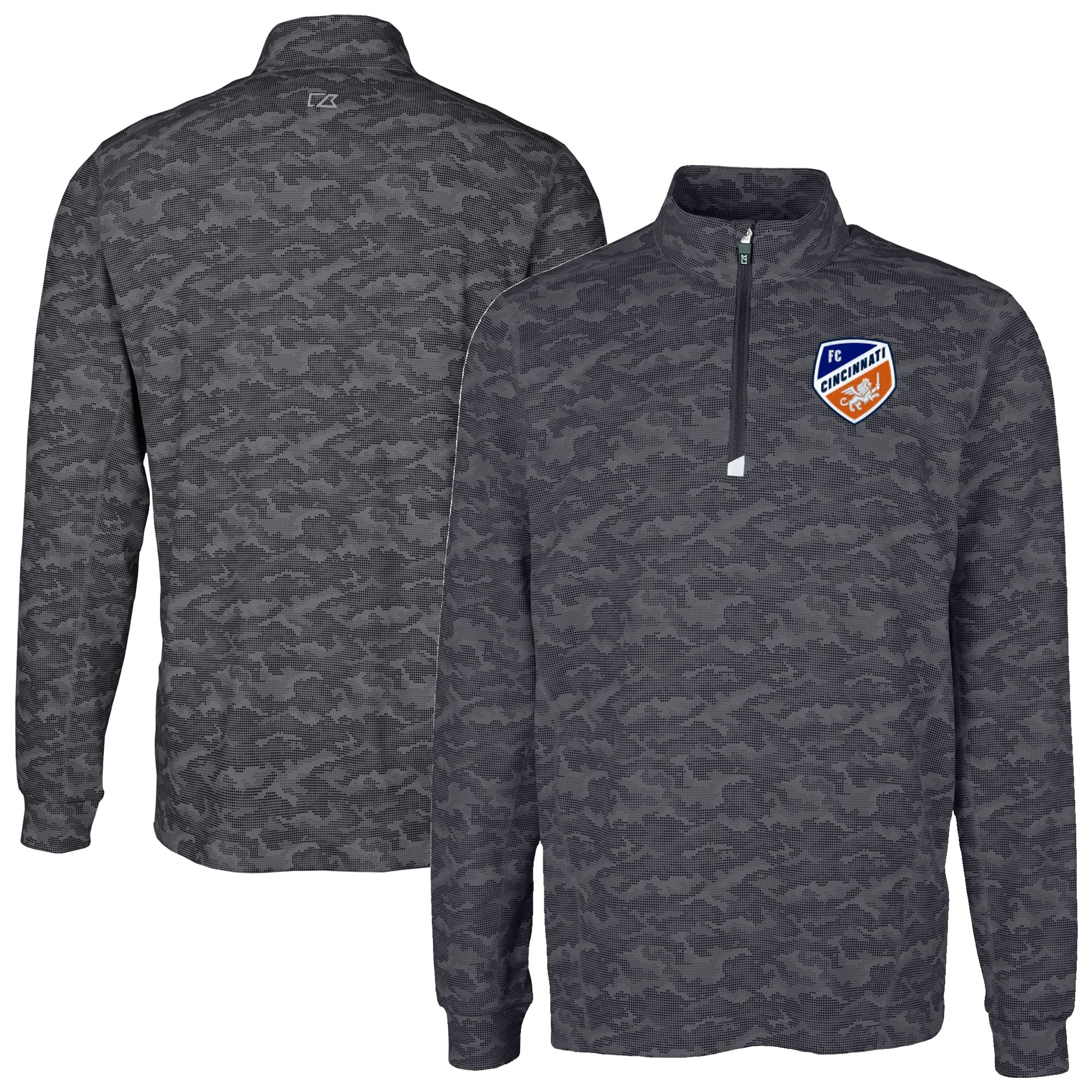 Men's Cutter & Buck Black FC Cincinnati Big & Tall Traverse Stretch Eco Camo Print Quarter-Zip Pullover Top