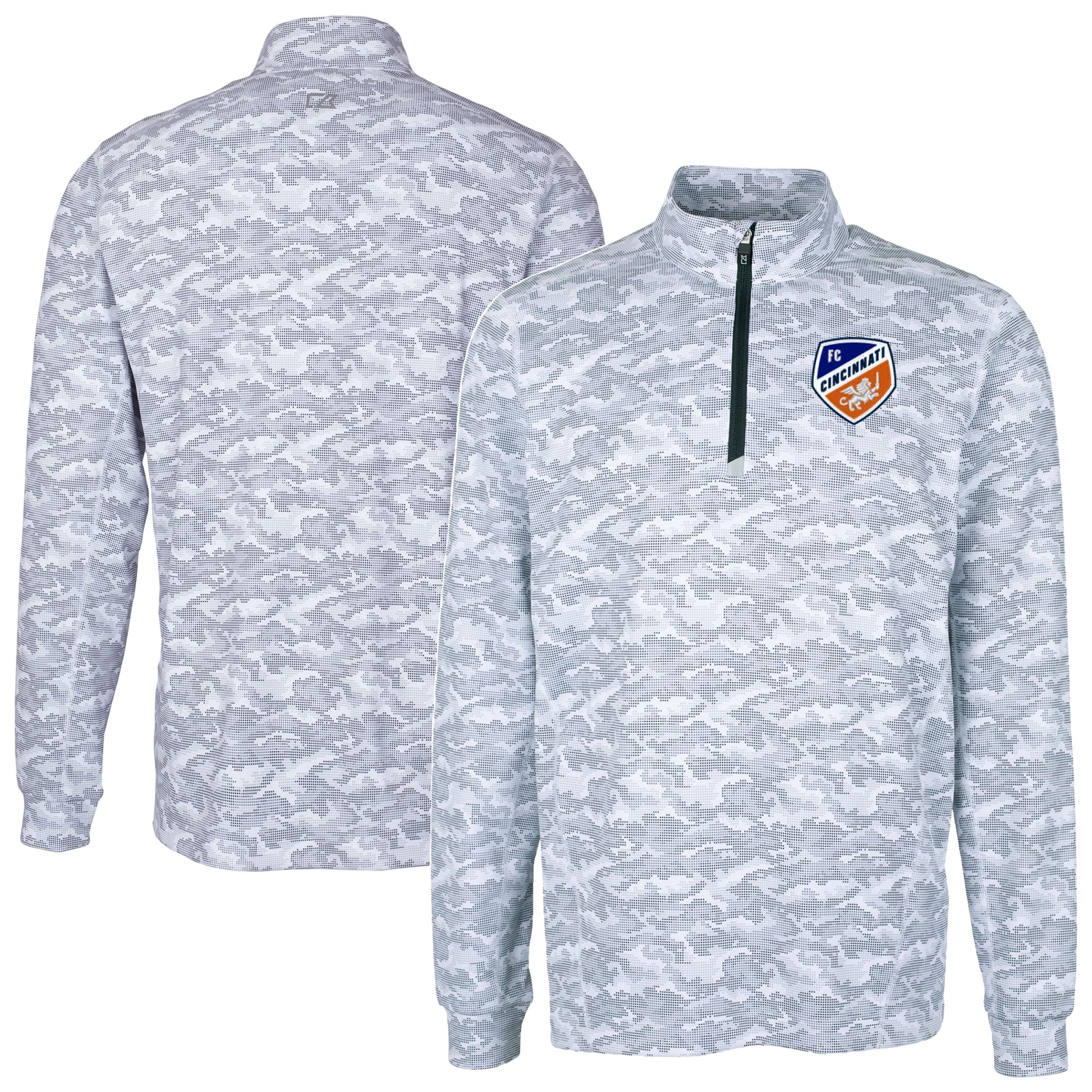 Men's Cutter & Buck Charcoal FC Cincinnati Big & Tall Traverse Stretch Eco Camo Print Quarter-Zip Pullover Top