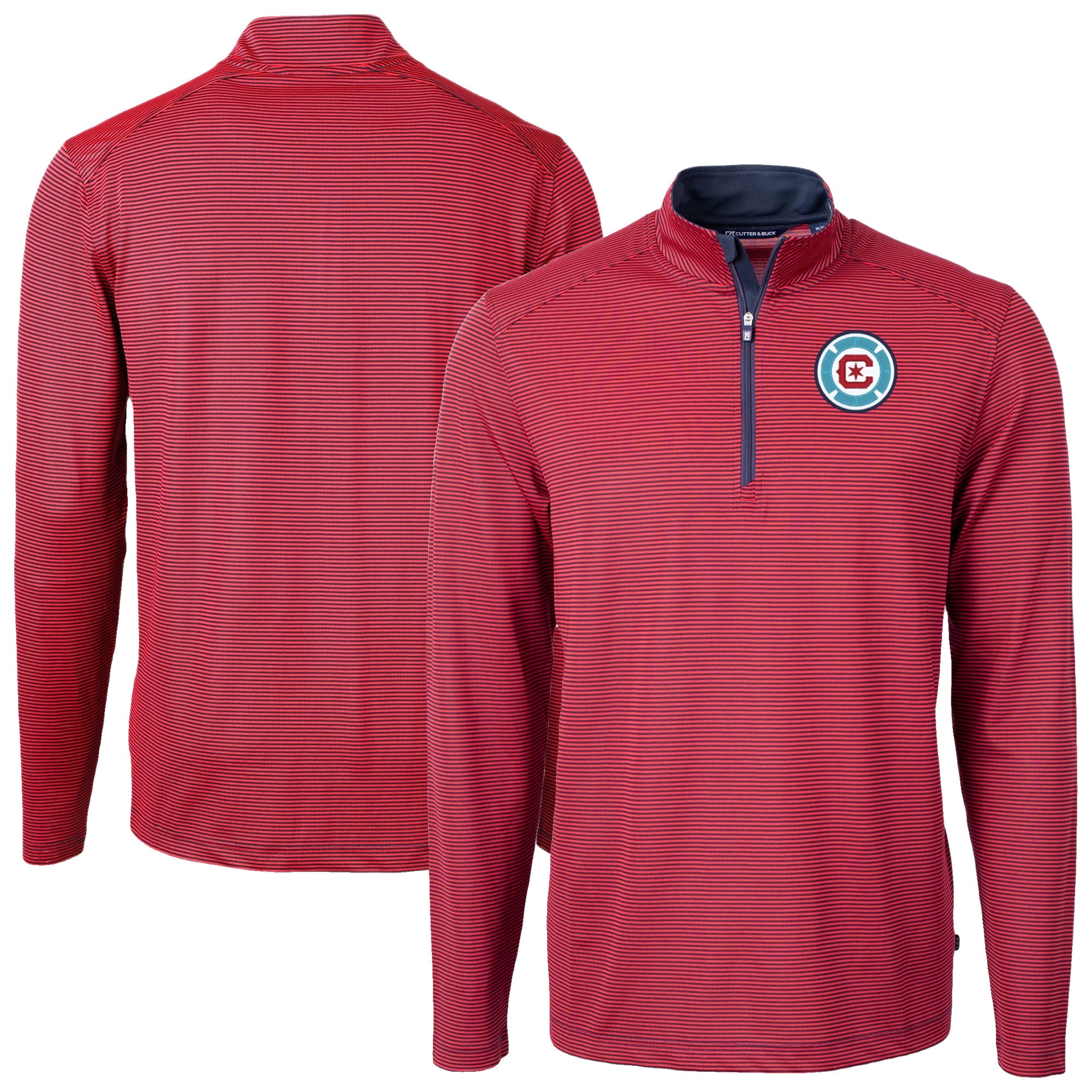 Men's Cutter & Buck Red Chicago Fire Big & Tall Virtue Eco Pique Micro Stripe Recycled Quarter-Zip