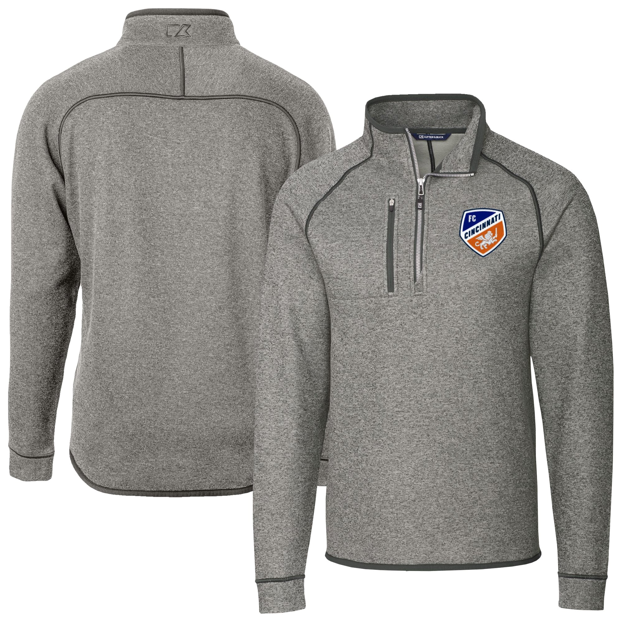 Men's Cutter & Buck Heather Gray FC Cincinnati Big & Tall Mainsail Sweater-Knit Half-Zip Pullover Top