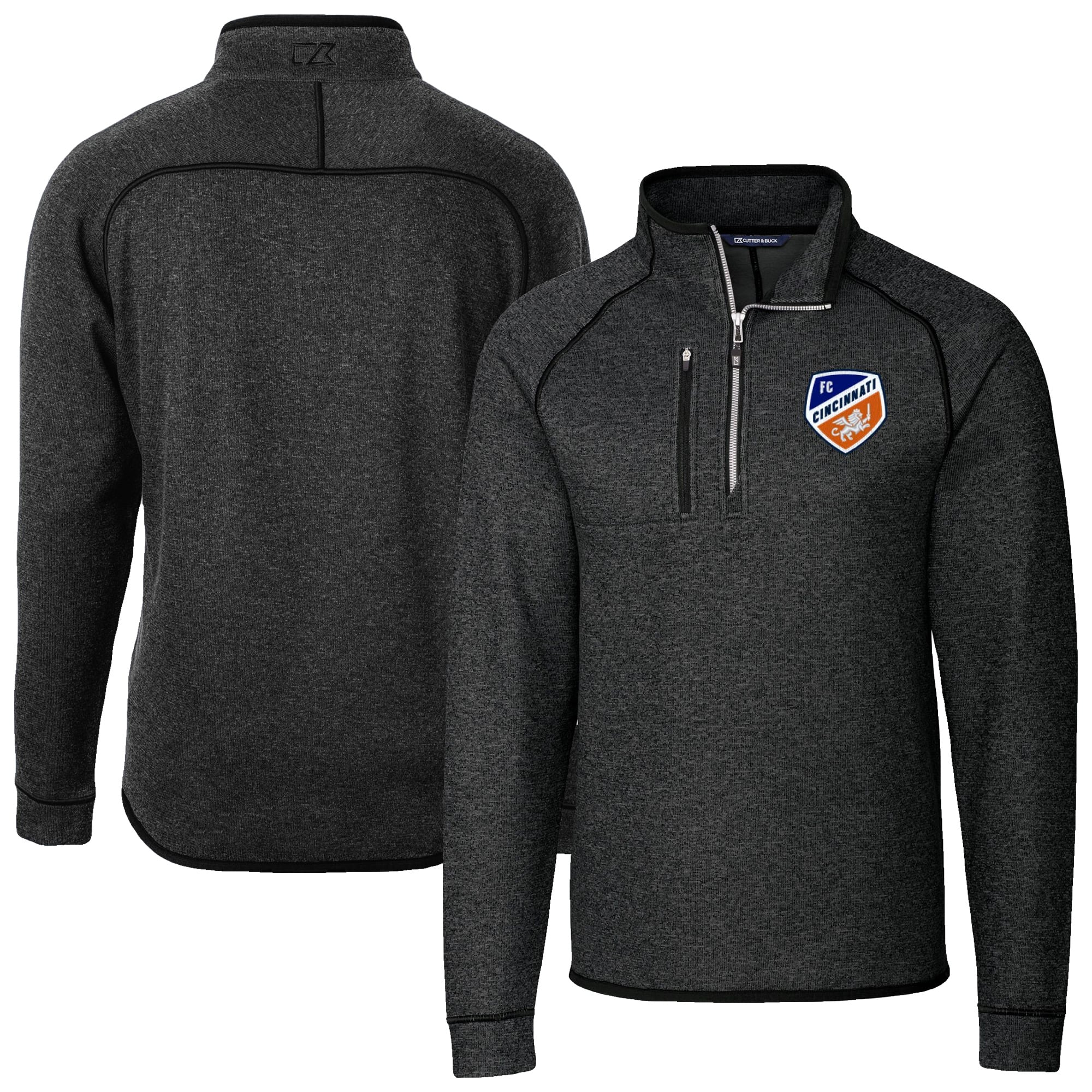 Men's Cutter & Buck Heather Charcoal FC Cincinnati Big & Tall Mainsail Sweater-Knit Half-Zip Pullover Top