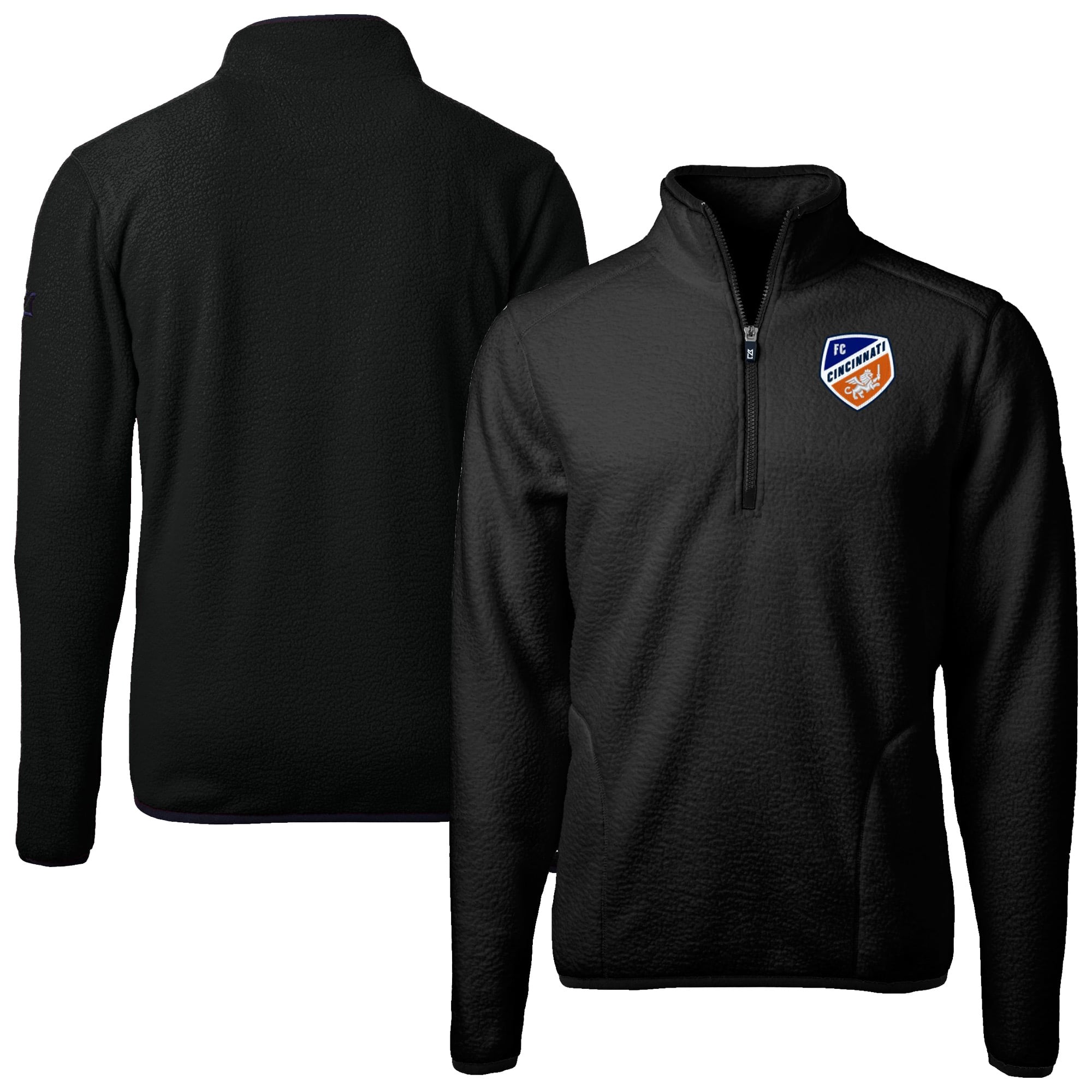 Men's Cutter & Buck Black FC Cincinnati Big & Tall Cascade Eco Sherpa Fleece Quarter-Zip Pullover Jacket