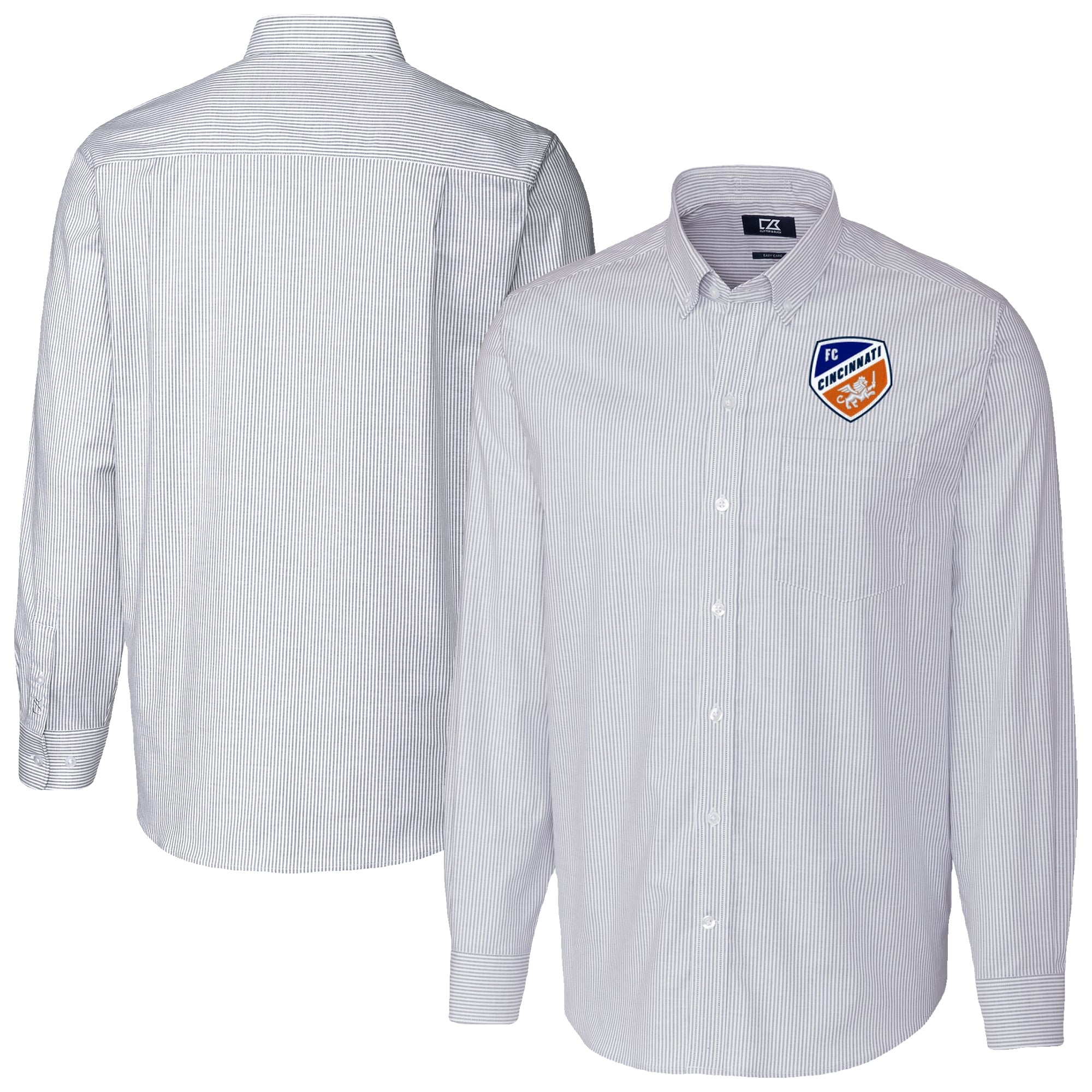 Men's Cutter & Buck Light Blue FC Cincinnati Big & Tall Stretch Oxford Stripe Tri-Blend Long Sleeve Dress Shirt