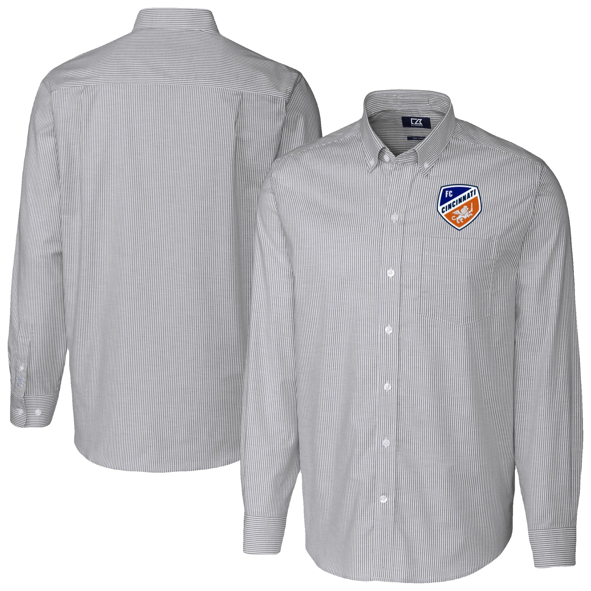 Men's Cutter & Buck Charcoal FC Cincinnati Big & Tall Stretch Oxford Stripe Tri-Blend Long Sleeve Dress Shirt
