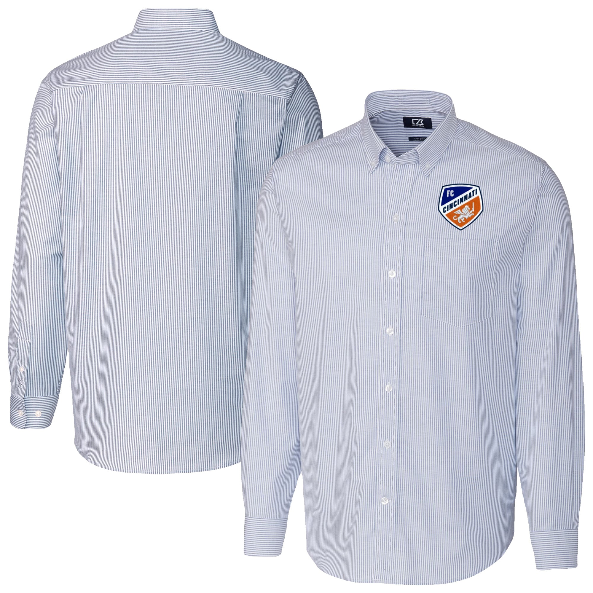 Men's Cutter & Buck Blue FC Cincinnati Big & Tall Stretch Oxford Stripe Tri-Blend Long Sleeve Dress Shirt