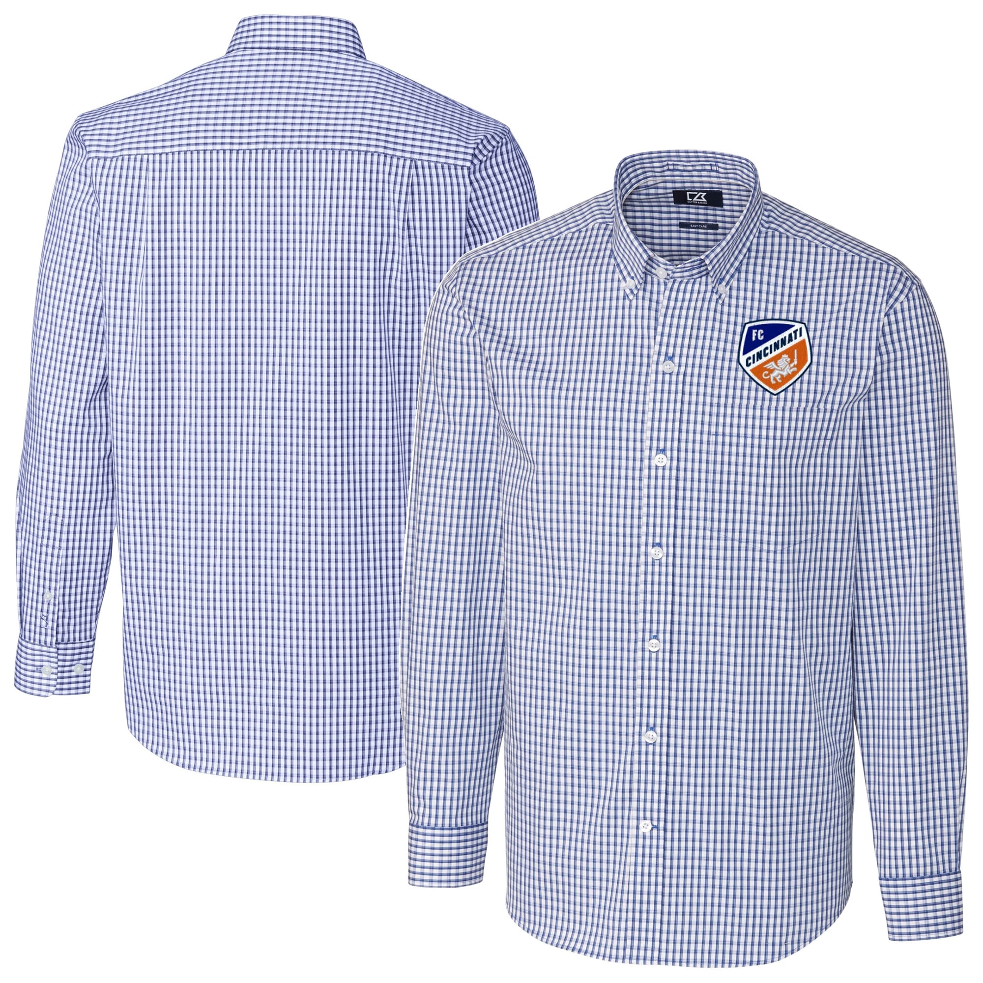 Men's Cutter & Buck Blue FC Cincinnati Big & Tall Easy Care Stretch Gingham Long Sleeve Dress Top