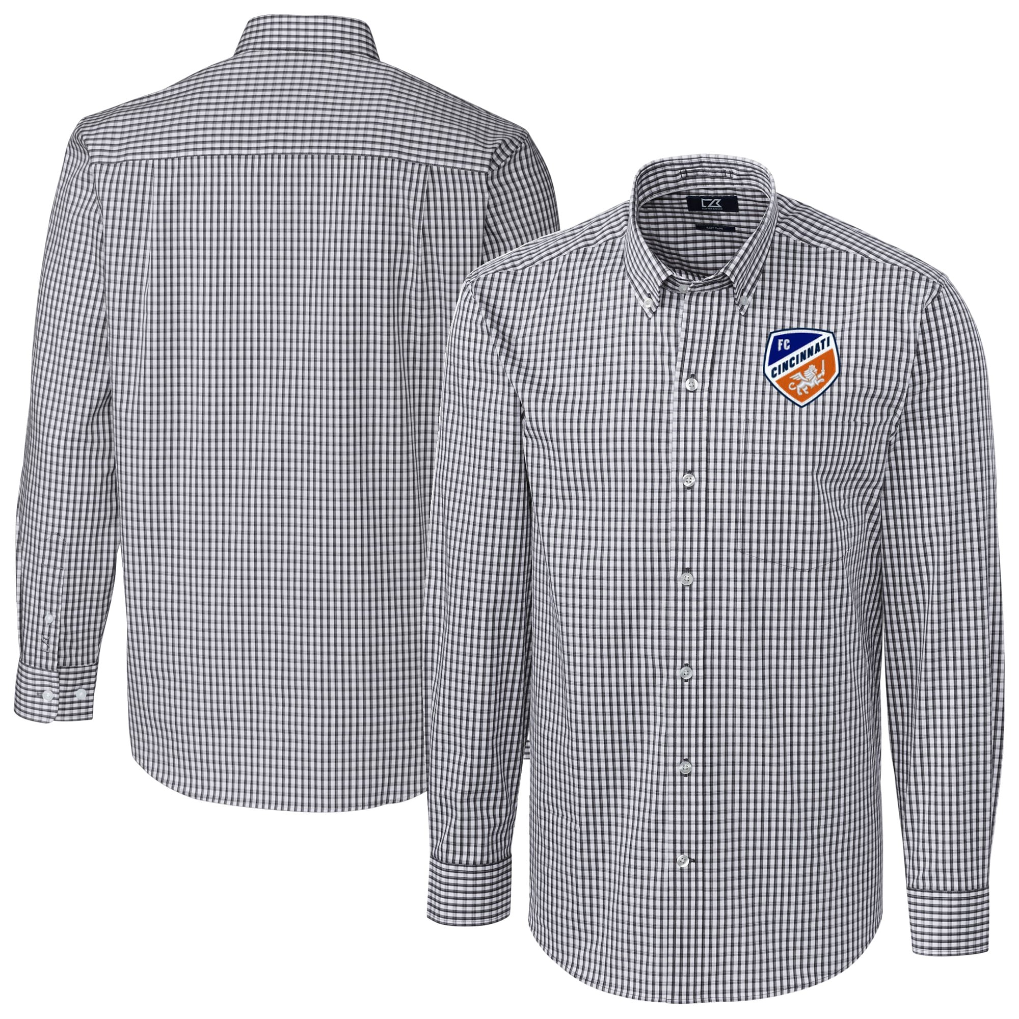 Men's Cutter & Buck Charcoal FC Cincinnati Big & Tall Easy Care Stretch Gingham Long Sleeve Dress Top