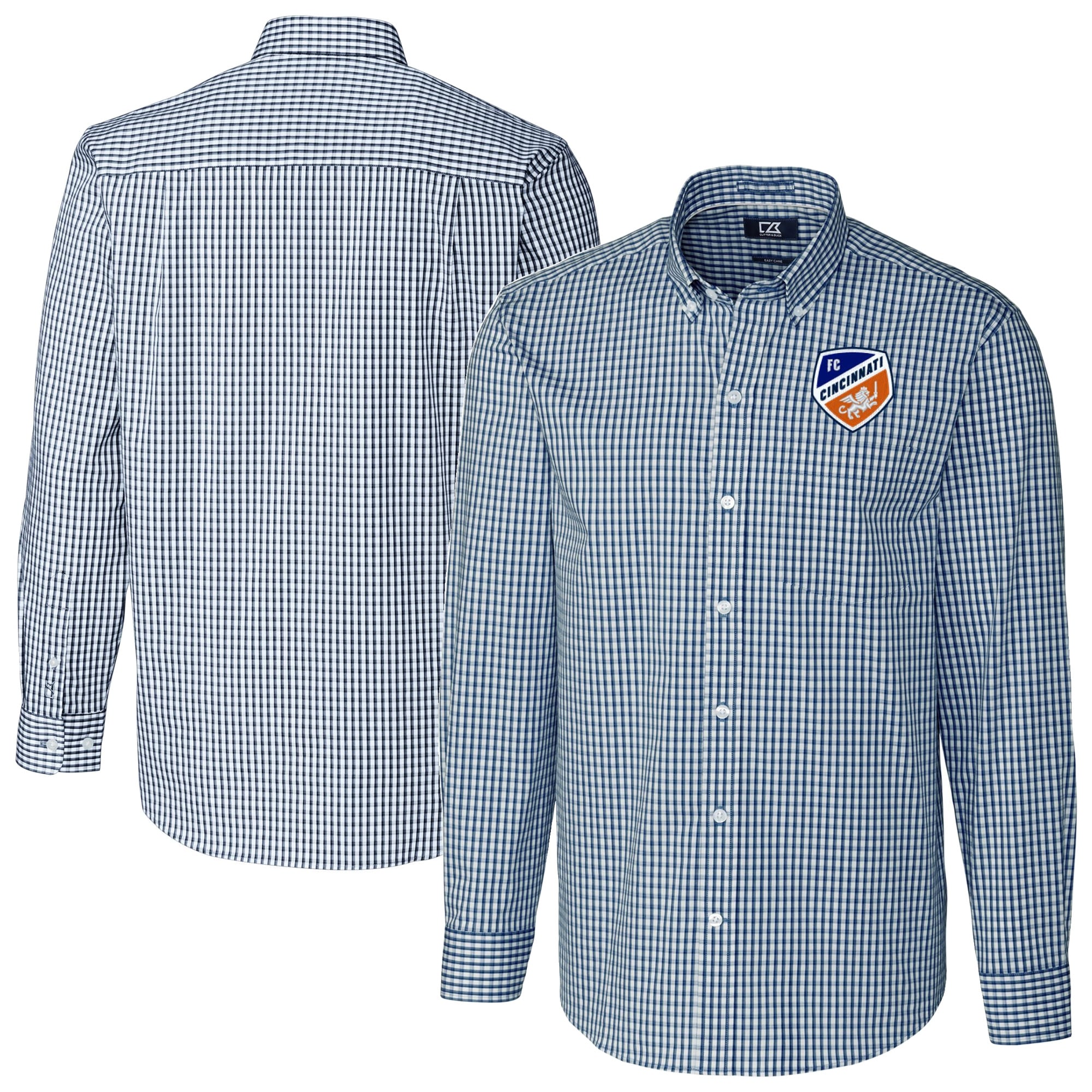 Men's Cutter & Buck Navy FC Cincinnati Big & Tall Easy Care Stretch Gingham Long Sleeve Dress Top