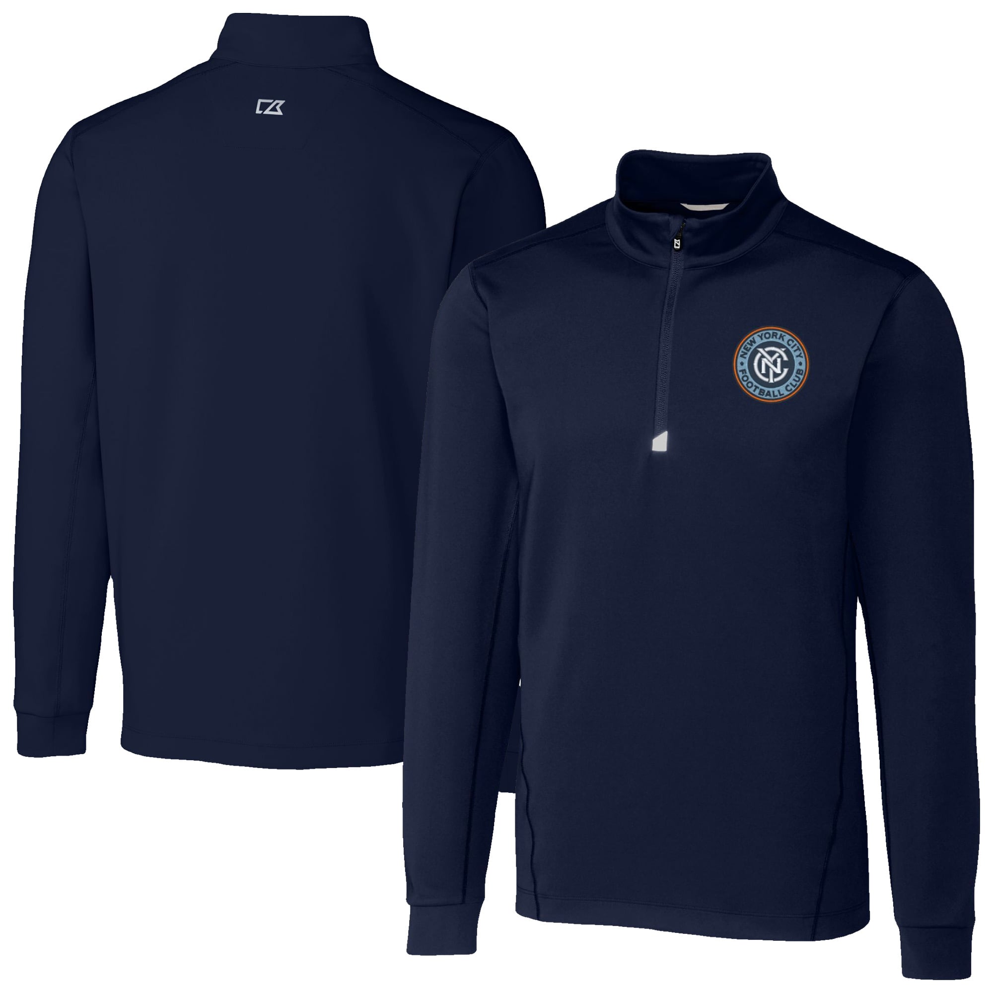 Men's Cutter & Buck Navy New York City FC Traverse Stretch Eco Quarter-Zip Pullover Top