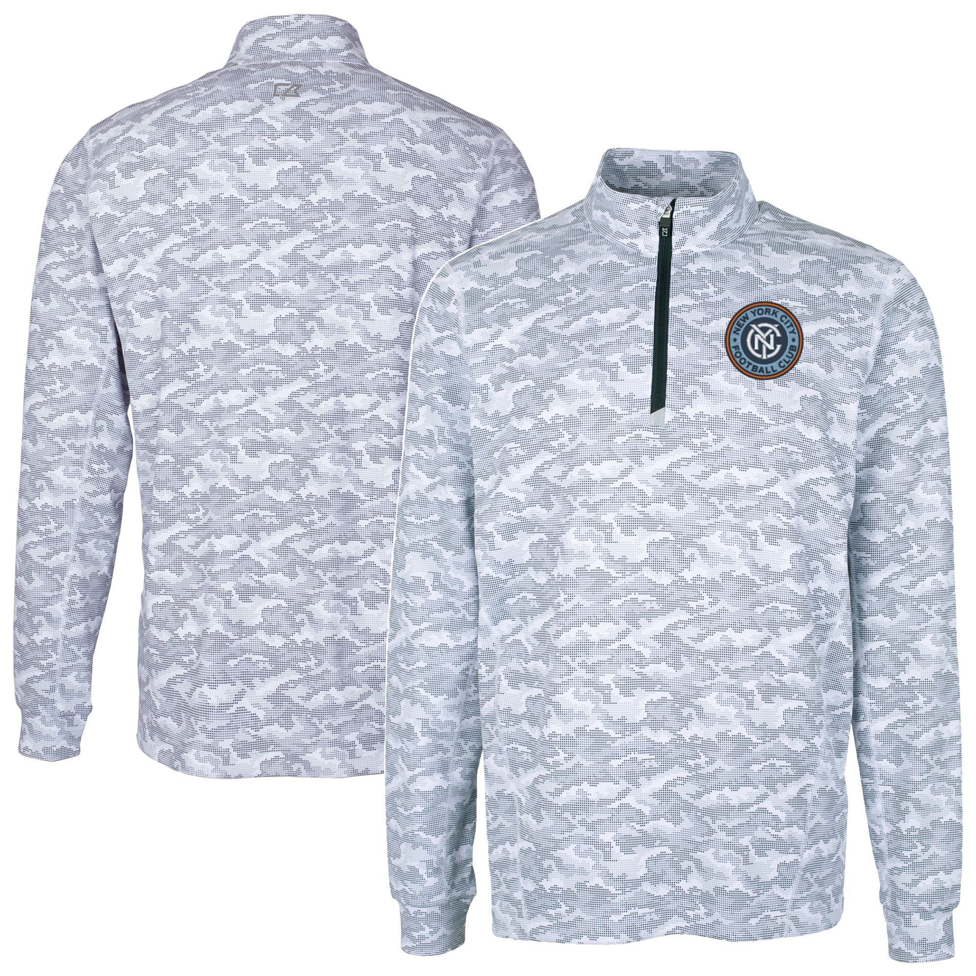 Men's Cutter & Buck Charcoal New York City FC Big & Tall Traverse Stretch Eco Camo Print Quarter-Zip Pullover Top