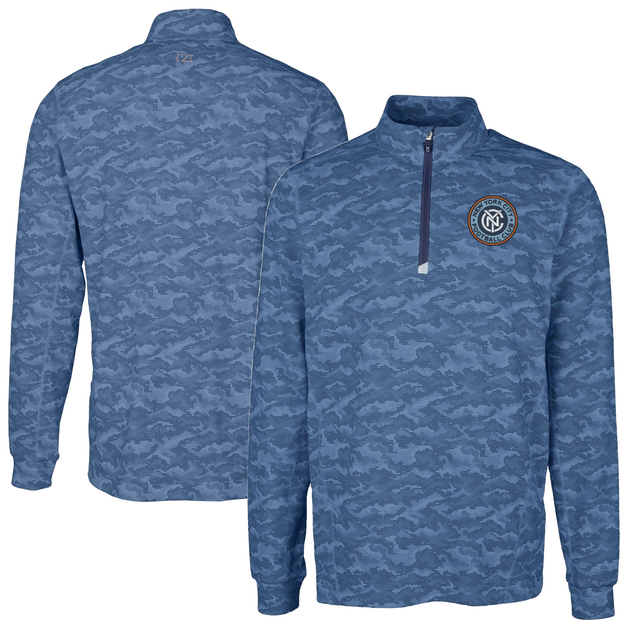Men's Cutter & Buck Navy New York City FC Big & Tall Traverse Stretch Eco Camo Print Quarter-Zip Pullover Top