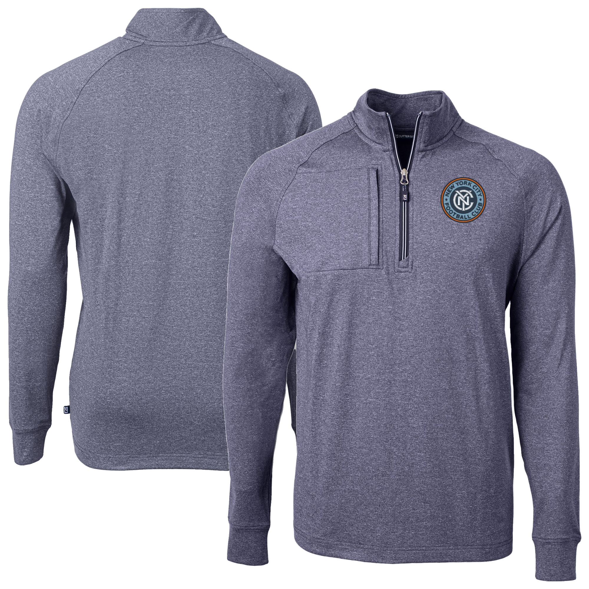 Men's Cutter & Buck Heather Navy New York City FC Big & Tall Adapt Eco Knit Quarter-Zip Top