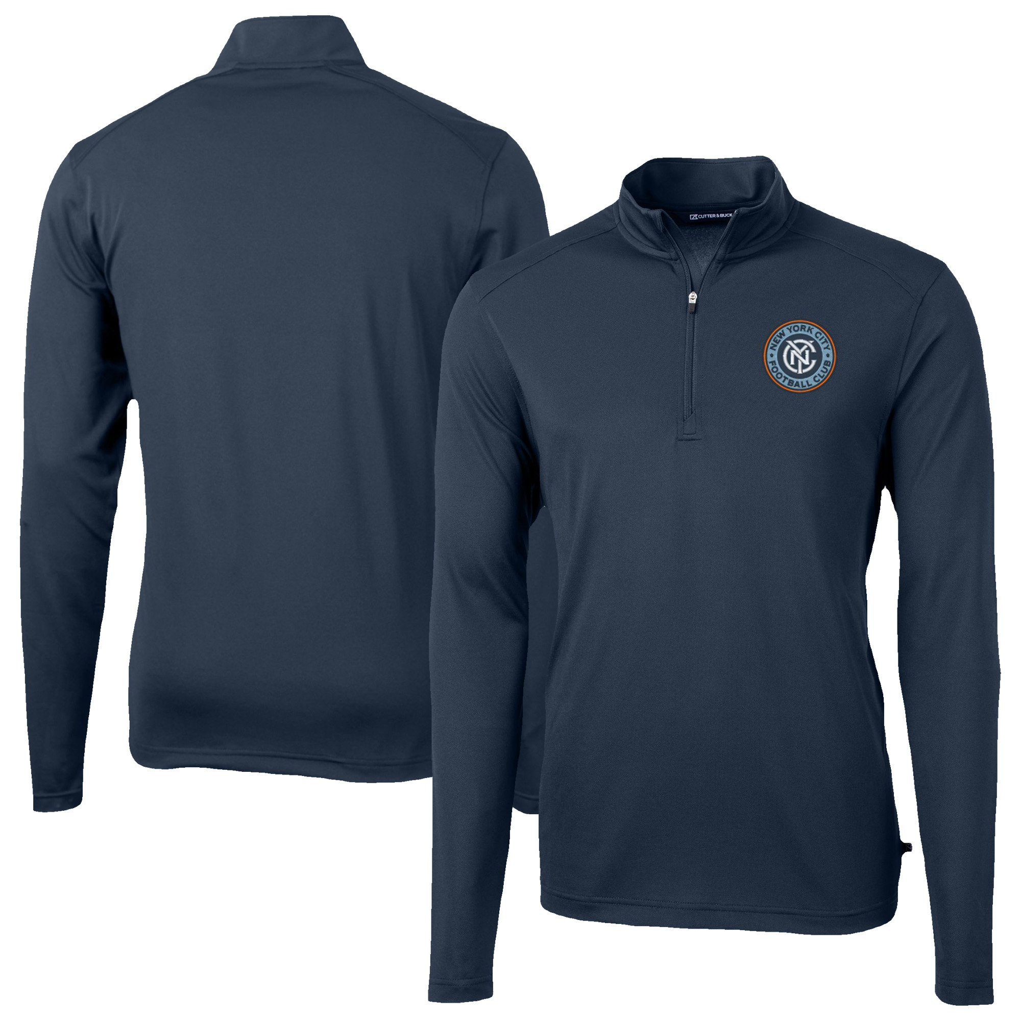 Men’s Cutter & Buck Navy New York City FC Big & Tall Virtue Eco Pique Recycled Quarter-Zip Pullover Top Men’s Cutter & Buck Navy New York City FC Big & Tall Virtue Eco Pique Recycled Quarter-Zip Pullover Top