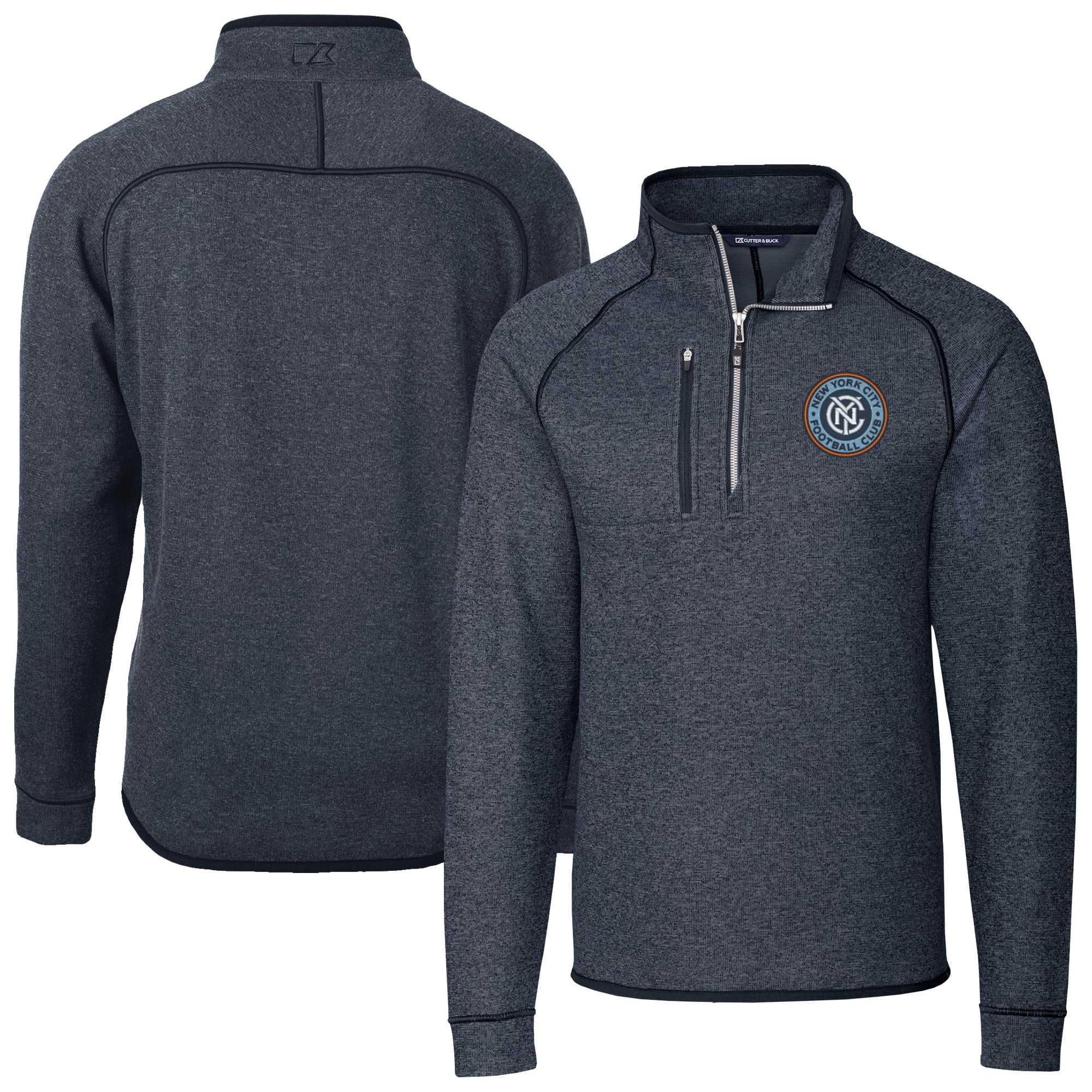 Men's Cutter & Buck Heather Navy New York City FC Big & Tall Mainsail Sweater-Knit Half-Zip Pullover Top