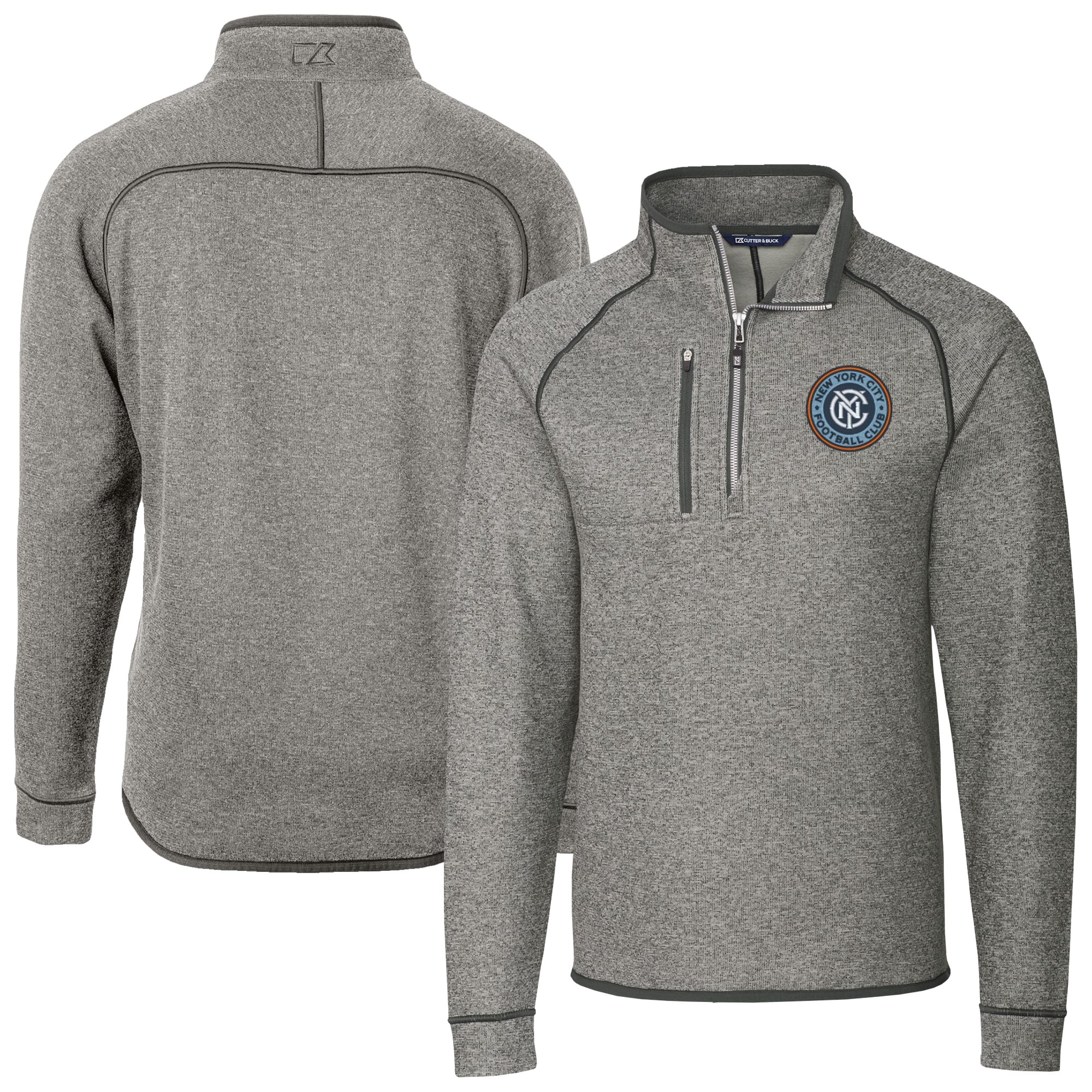 Men's Cutter & Buck Heather Gray New York City FC Big & Tall Mainsail Sweater-Knit Half-Zip Pullover Top