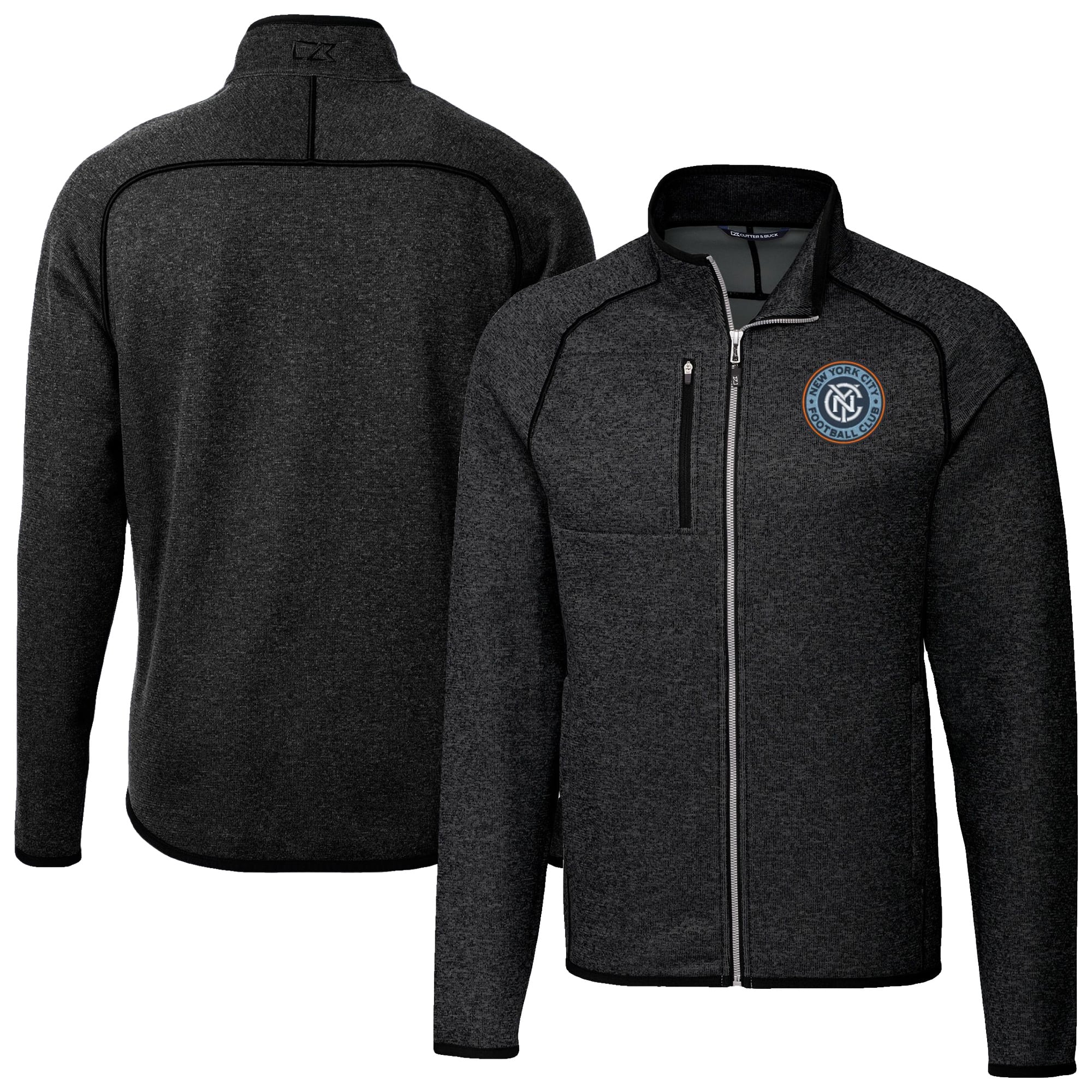 Men's Cutter & Buck Heather Charcoal New York City FC Big & Tall Mainsail Sweater-Knit Full-Zip Jacket