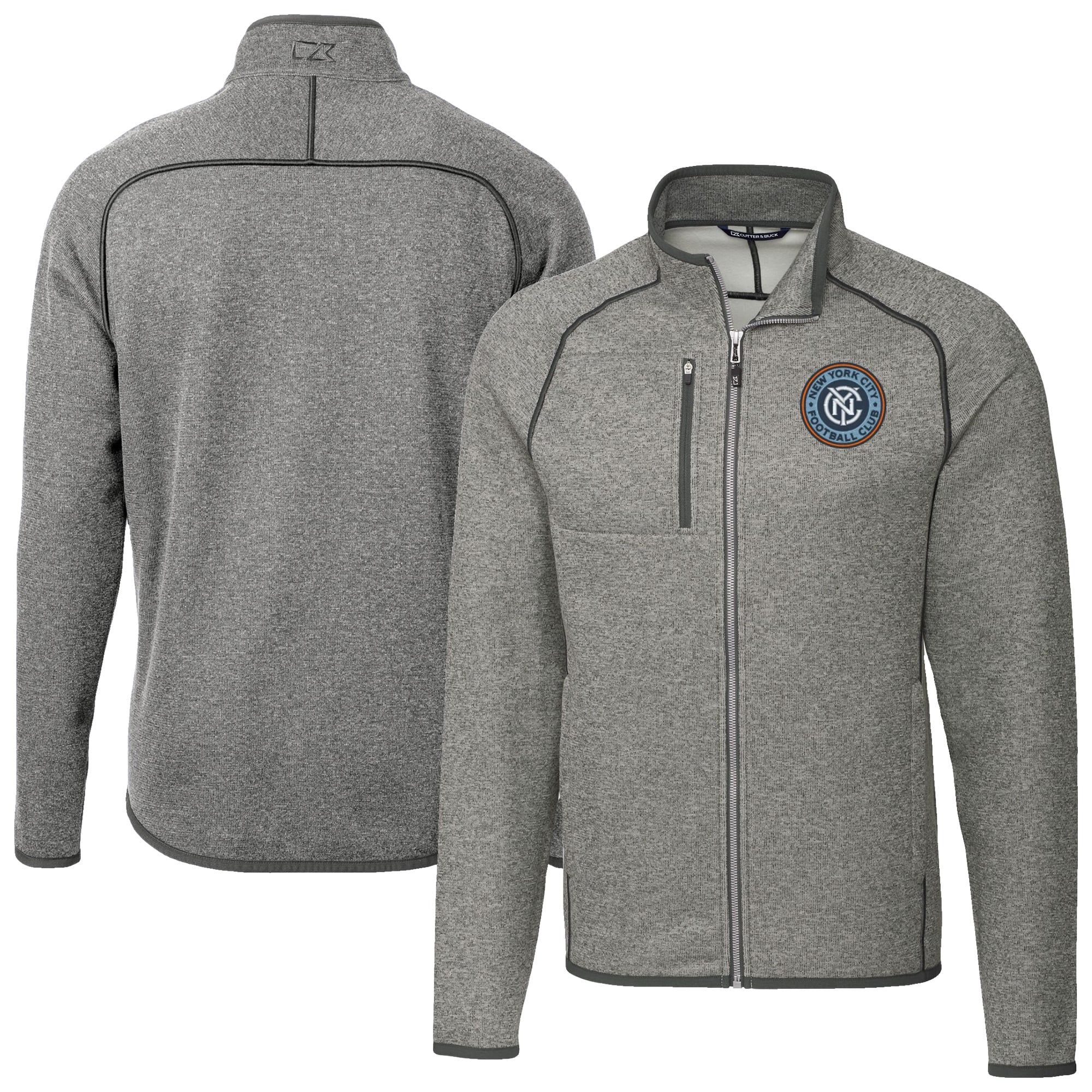Men's Cutter & Buck Heather Gray New York City FC Big & Tall Mainsail Sweater-Knit Full-Zip Jacket