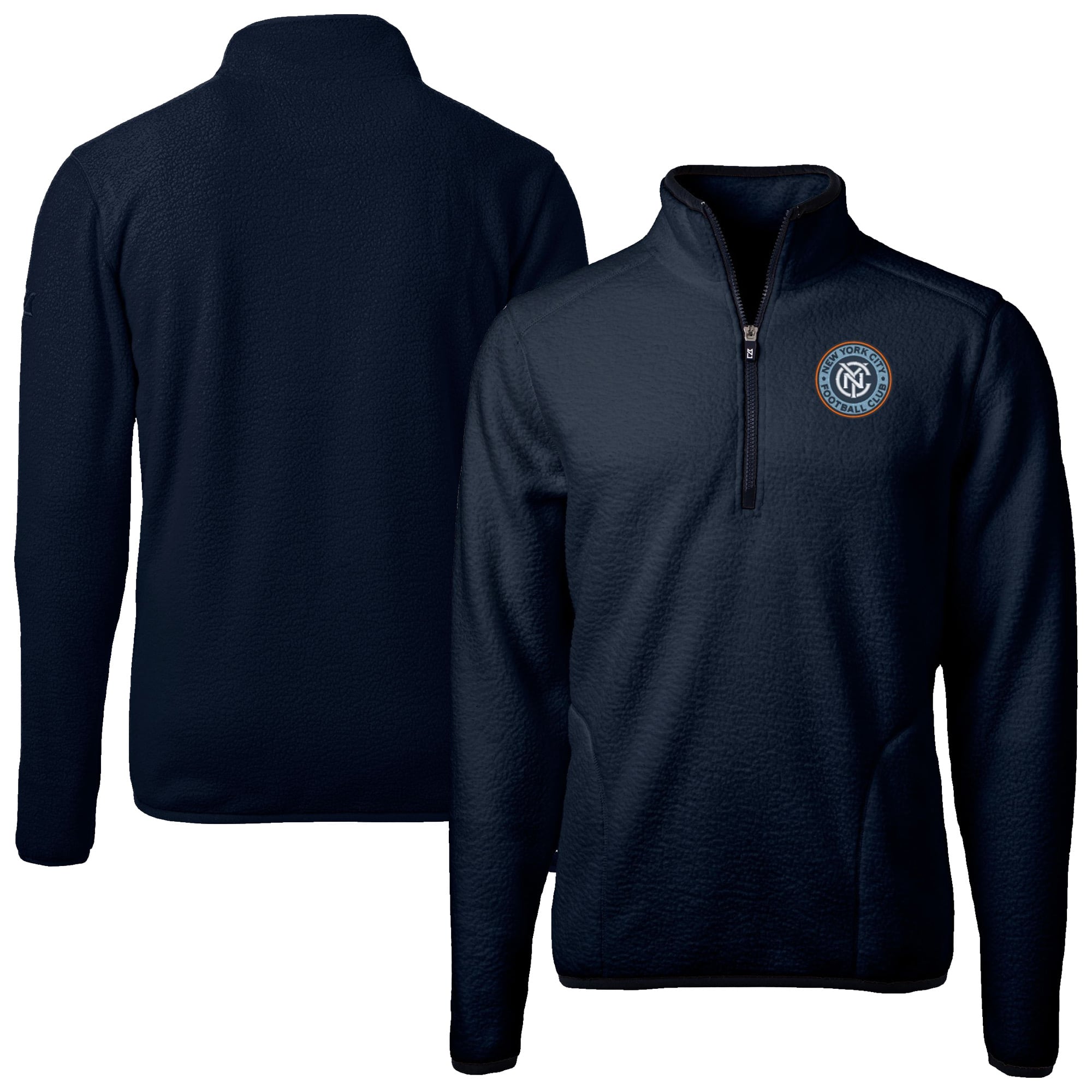 Men's Cutter & Buck Navy New York City FC Big & Tall Cascade Eco Sherpa Fleece Quarter-Zip Pullover Jacket