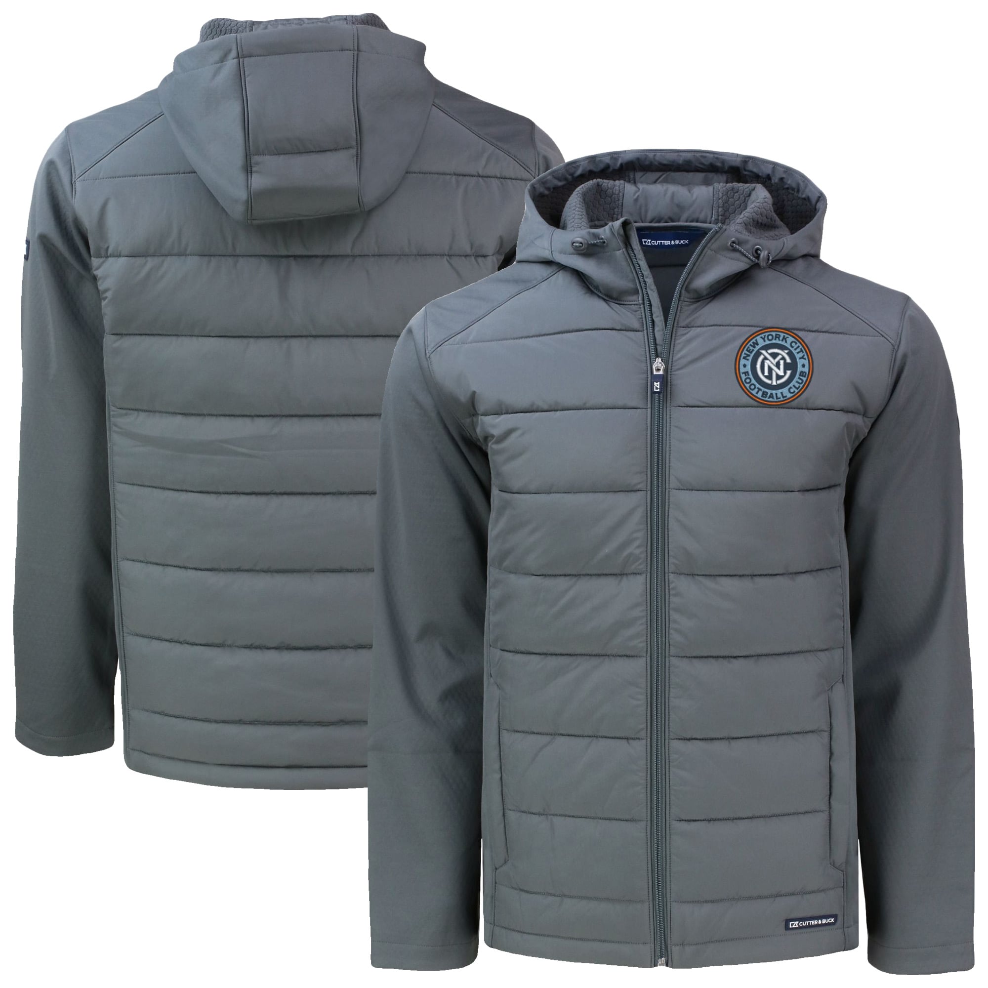 Men's Cutter & Buck Gray New York City FC Big & Tall Evoke Hybrid Eco Softshell Recycled Full-Zip Hoodie Jacket