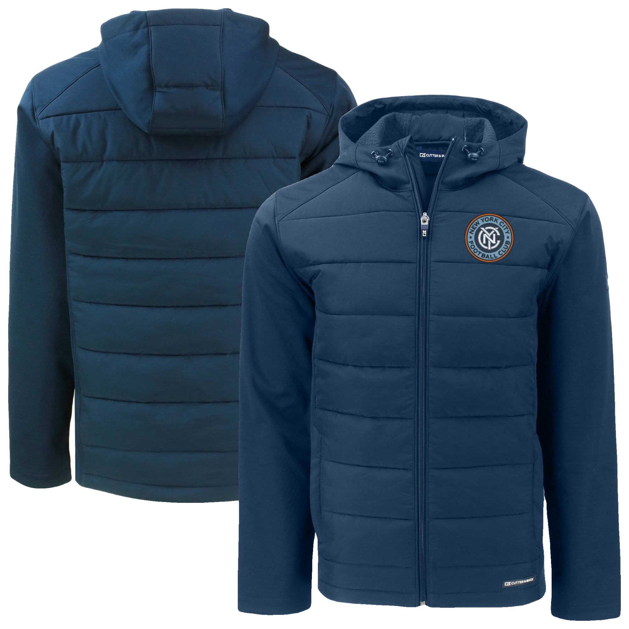 Men's Cutter & Buck Navy New York City FC Big & Tall Evoke Hybrid Eco Softshell Recycled Full-Zip Hoodie Jacket